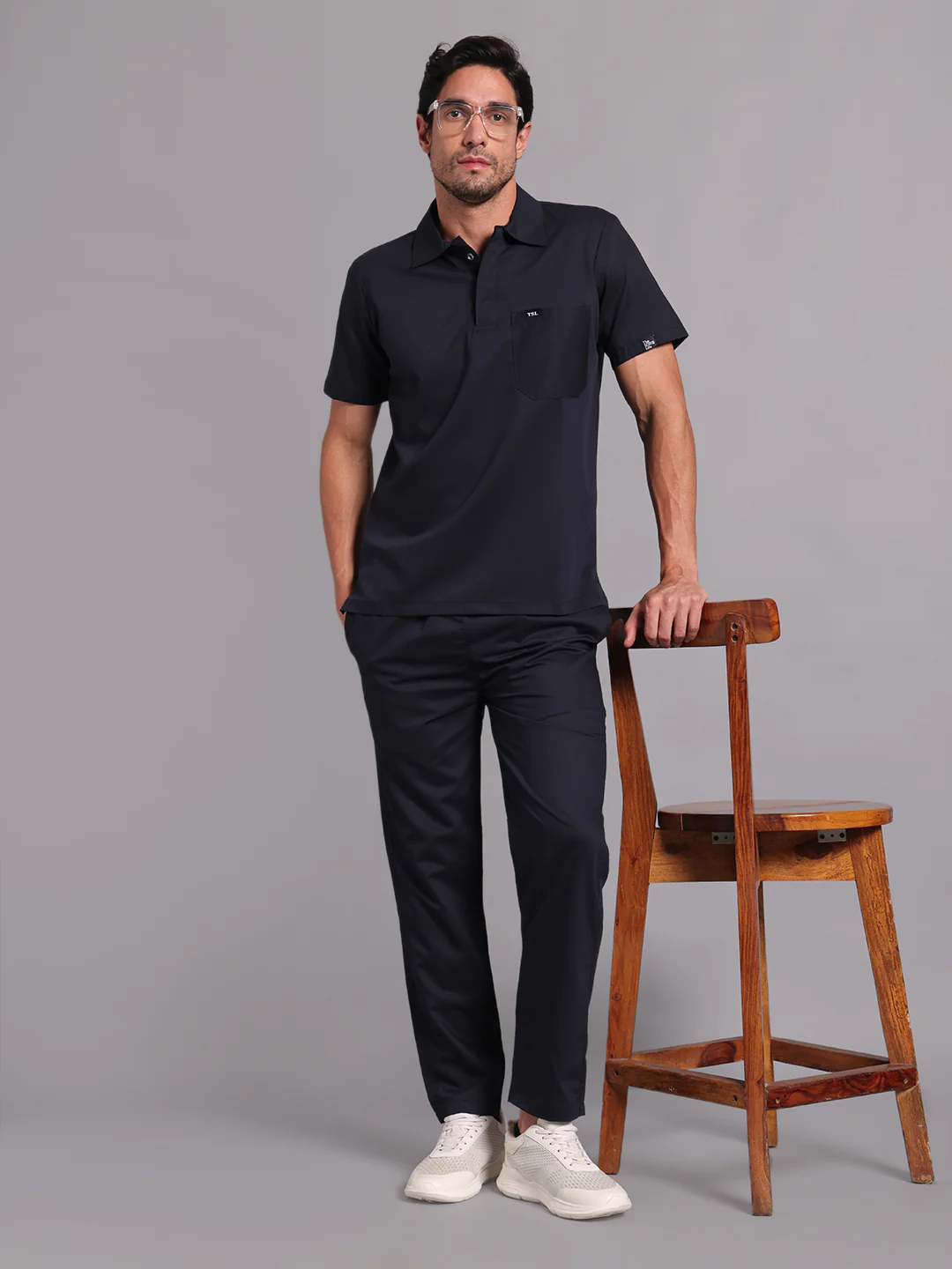 Move Lite Men Ink Blue (Polo Neck) Scrub Set - Image 3