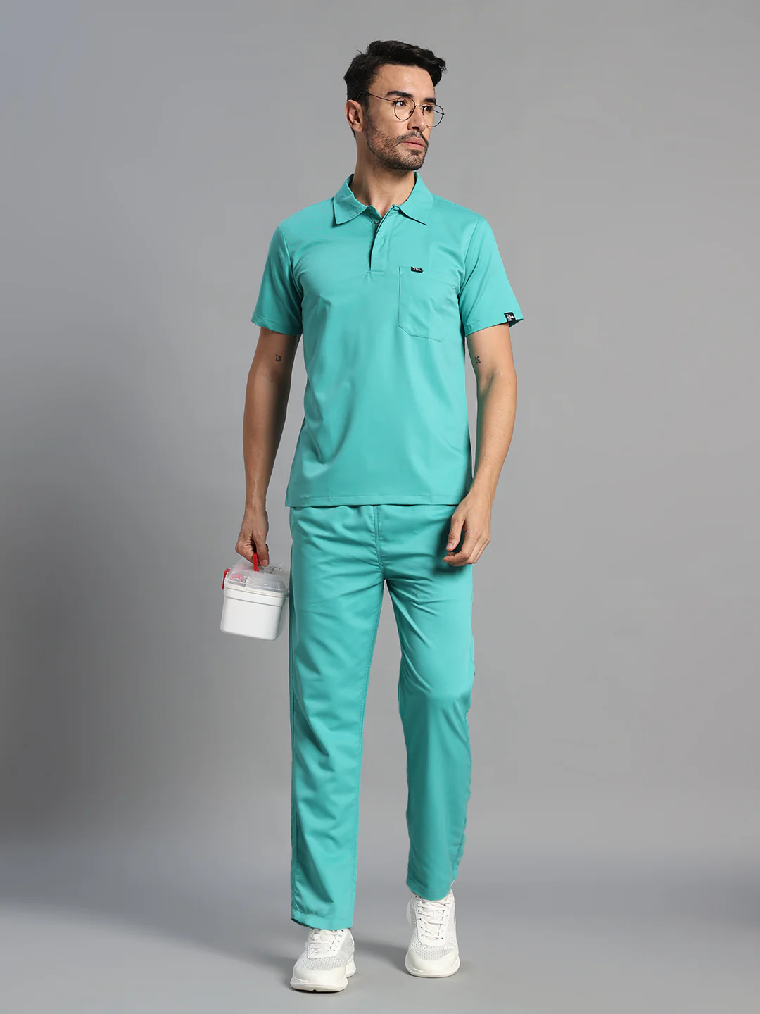 Move Lite Men Mint Green (Polo Neck) Scrub Set - Image 6