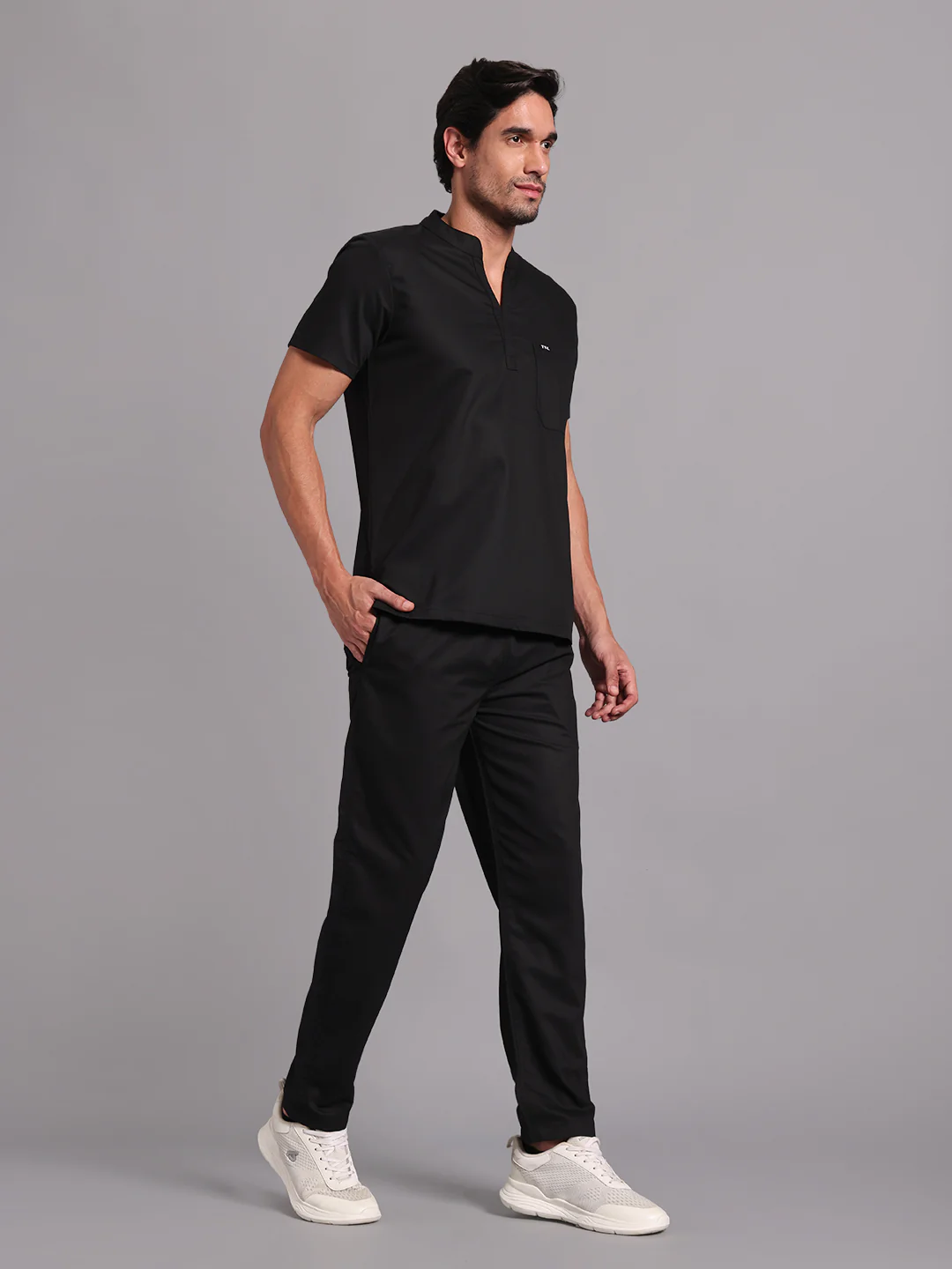 Move Lite Men Black (Mandarin Neck) Scrub Set - Image 4