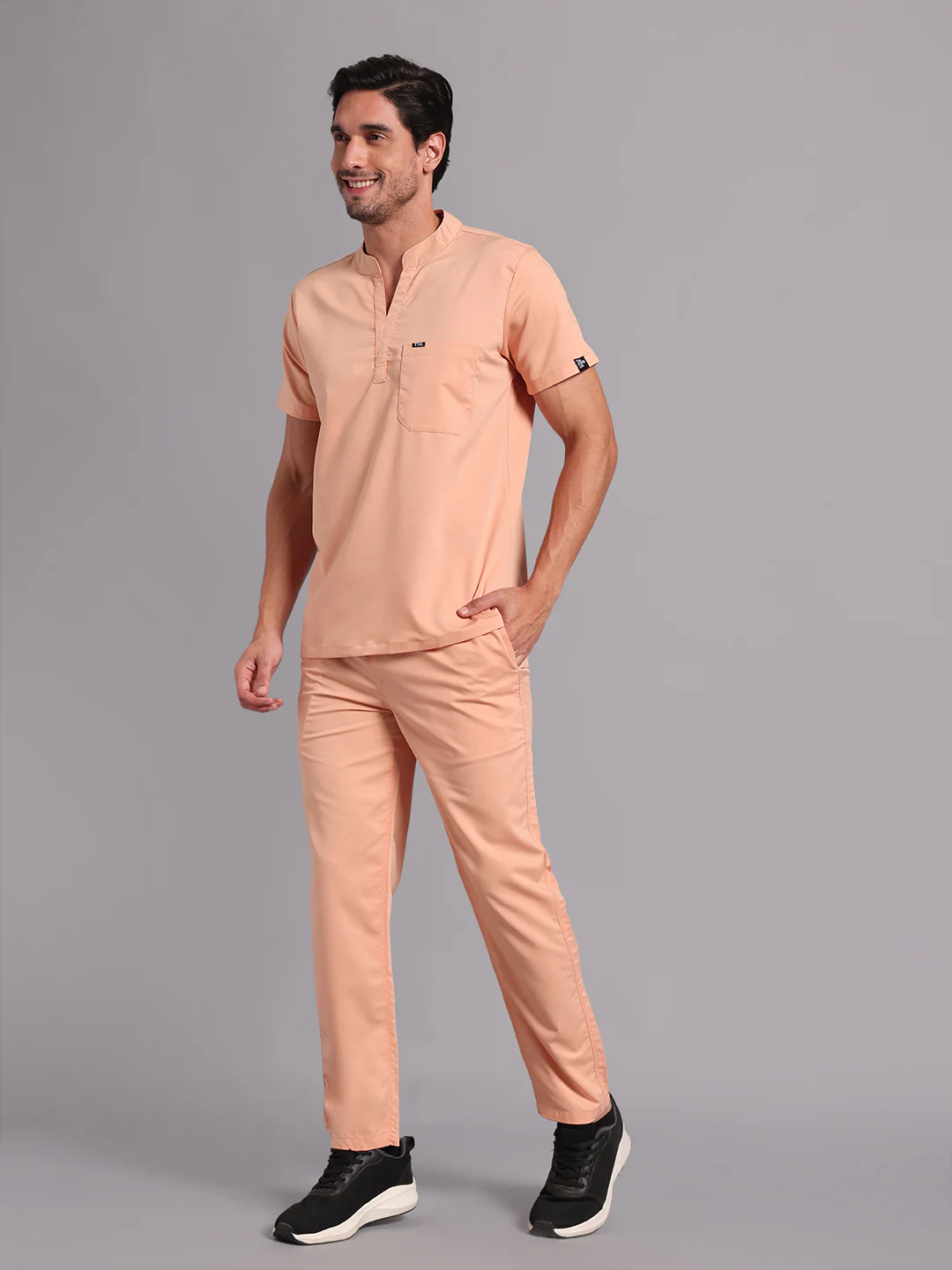 Move Lite Men Coral Mist (Mandarin Neck) Scrub Set - Image 4