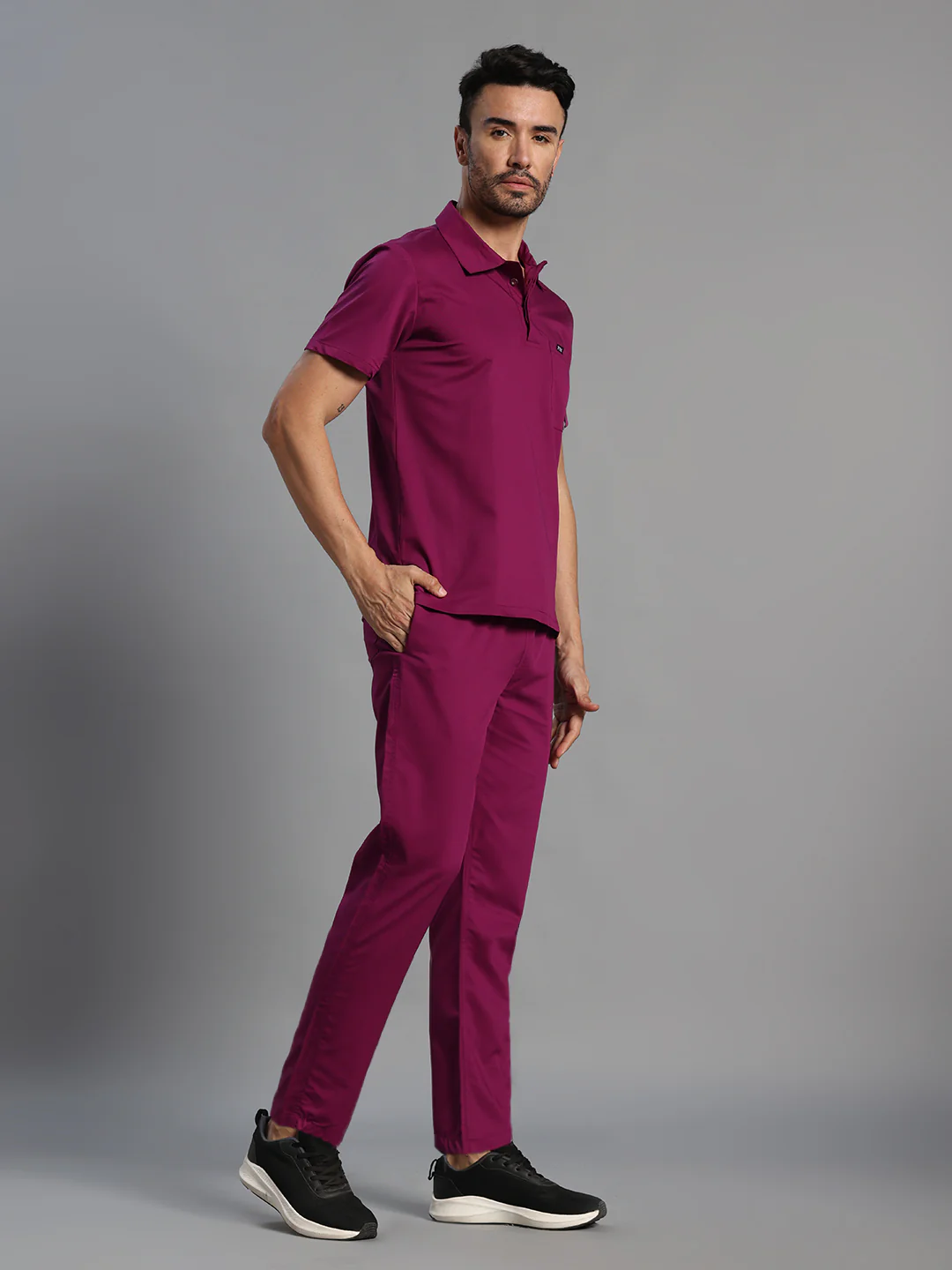 Move Lite Men Plum (Polo Neck) Scrub Set - Image 5