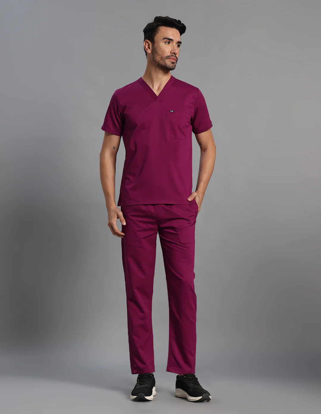 Move Lite Men Plum (V Neck) Scrub Set - Image 3