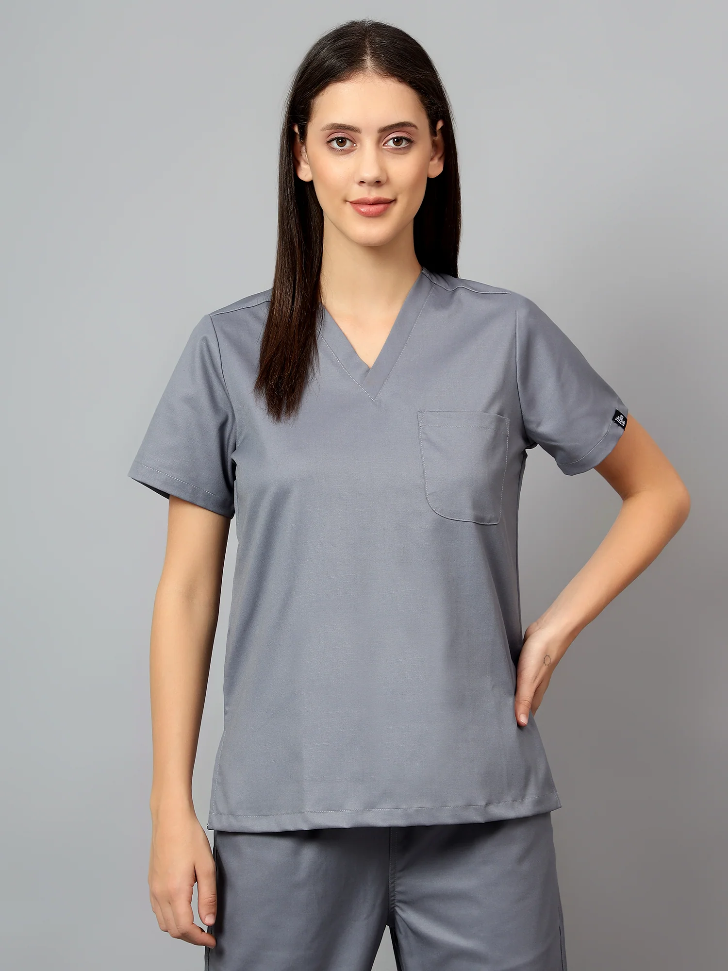 Stretchable (2Way) Women Graphite V-Neck Scrub Top