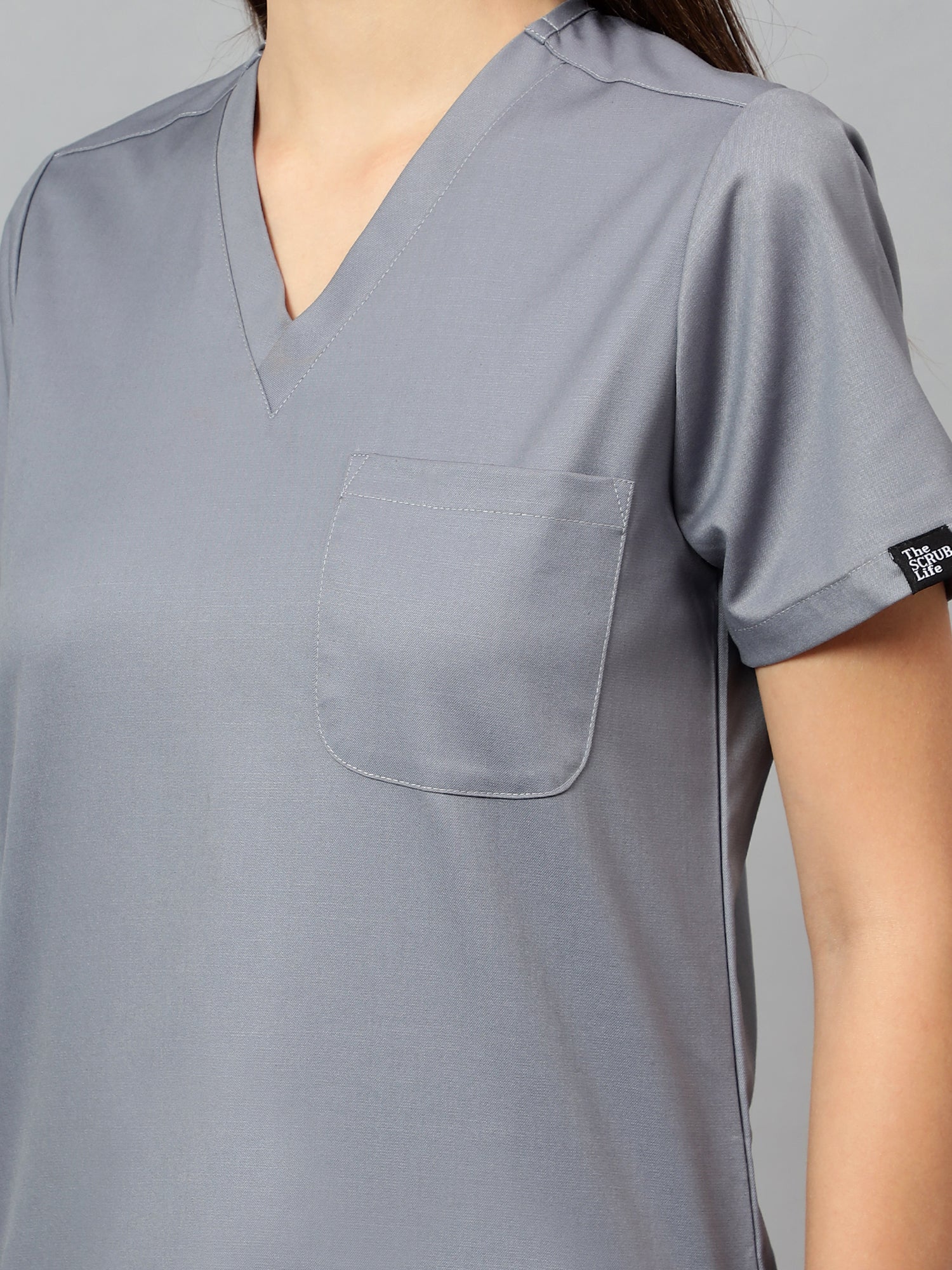 Stretchable (2Way) Women Graphite V-Neck Scrub Top - Image 2