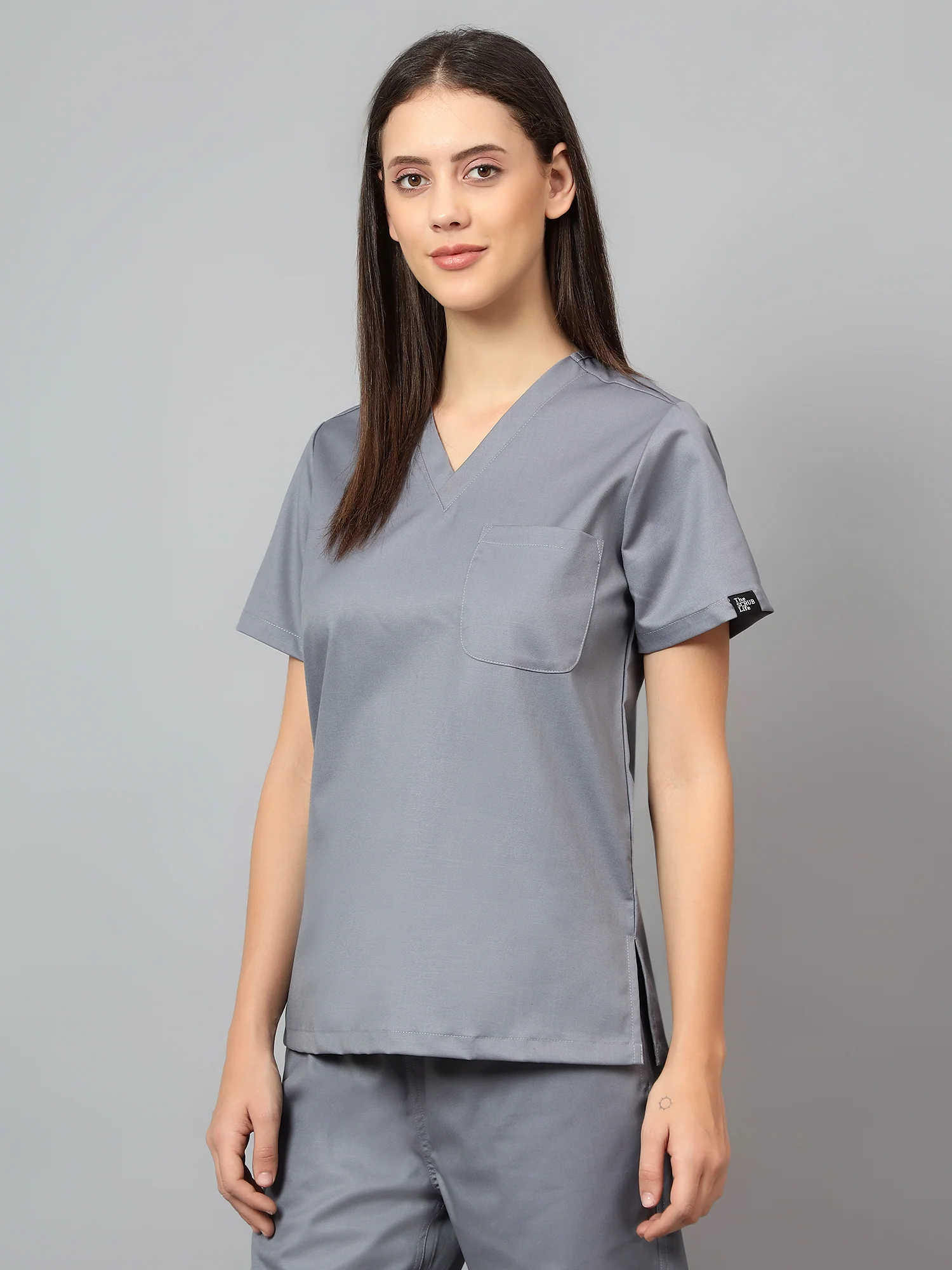 Stretchable (2Way) Women Graphite V-Neck Scrub Top - Image 3