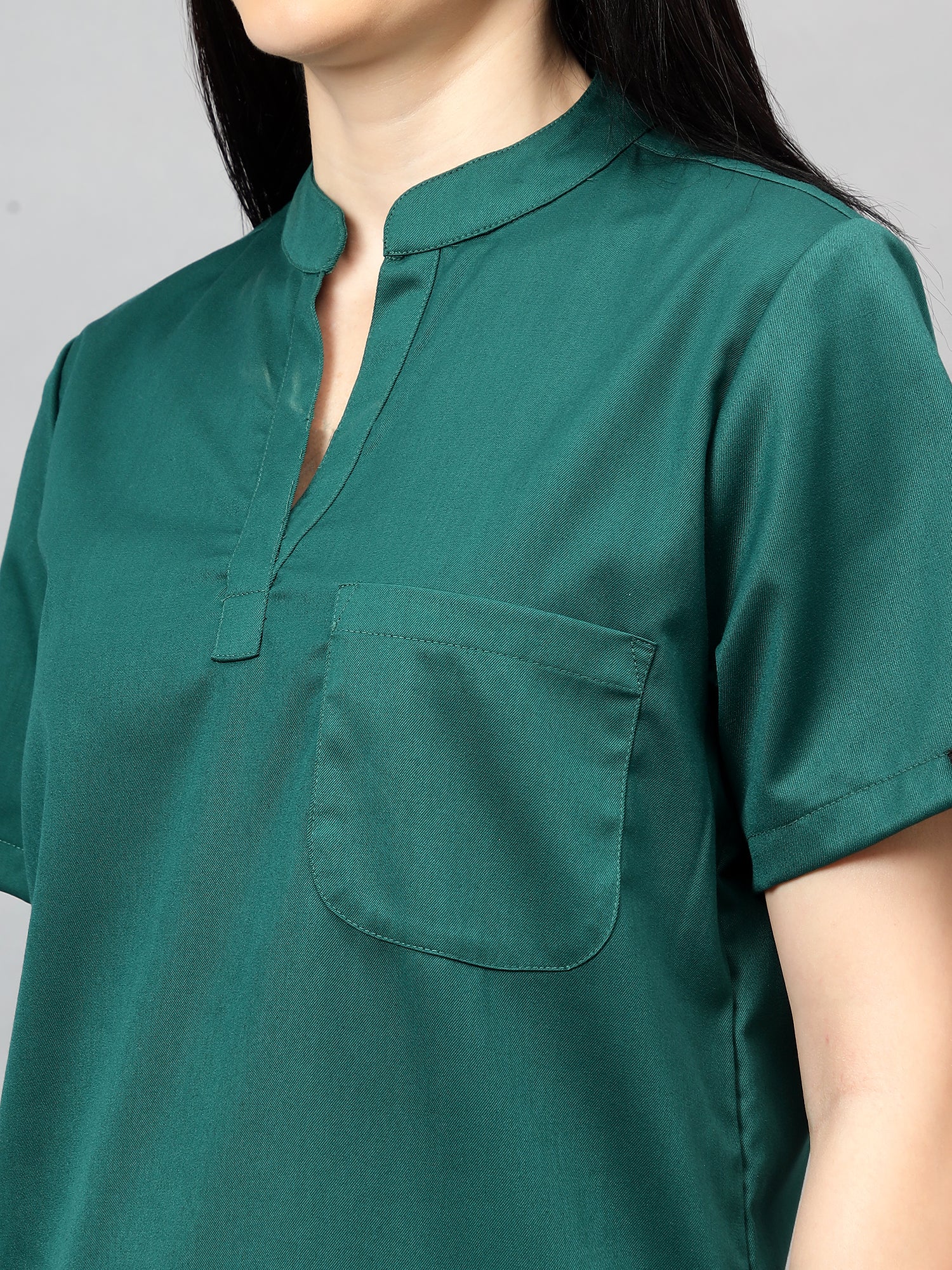 Stretchable (2Way) Women Hunter Green Mandarin Neck With Jogger Scrub Set - Image 3