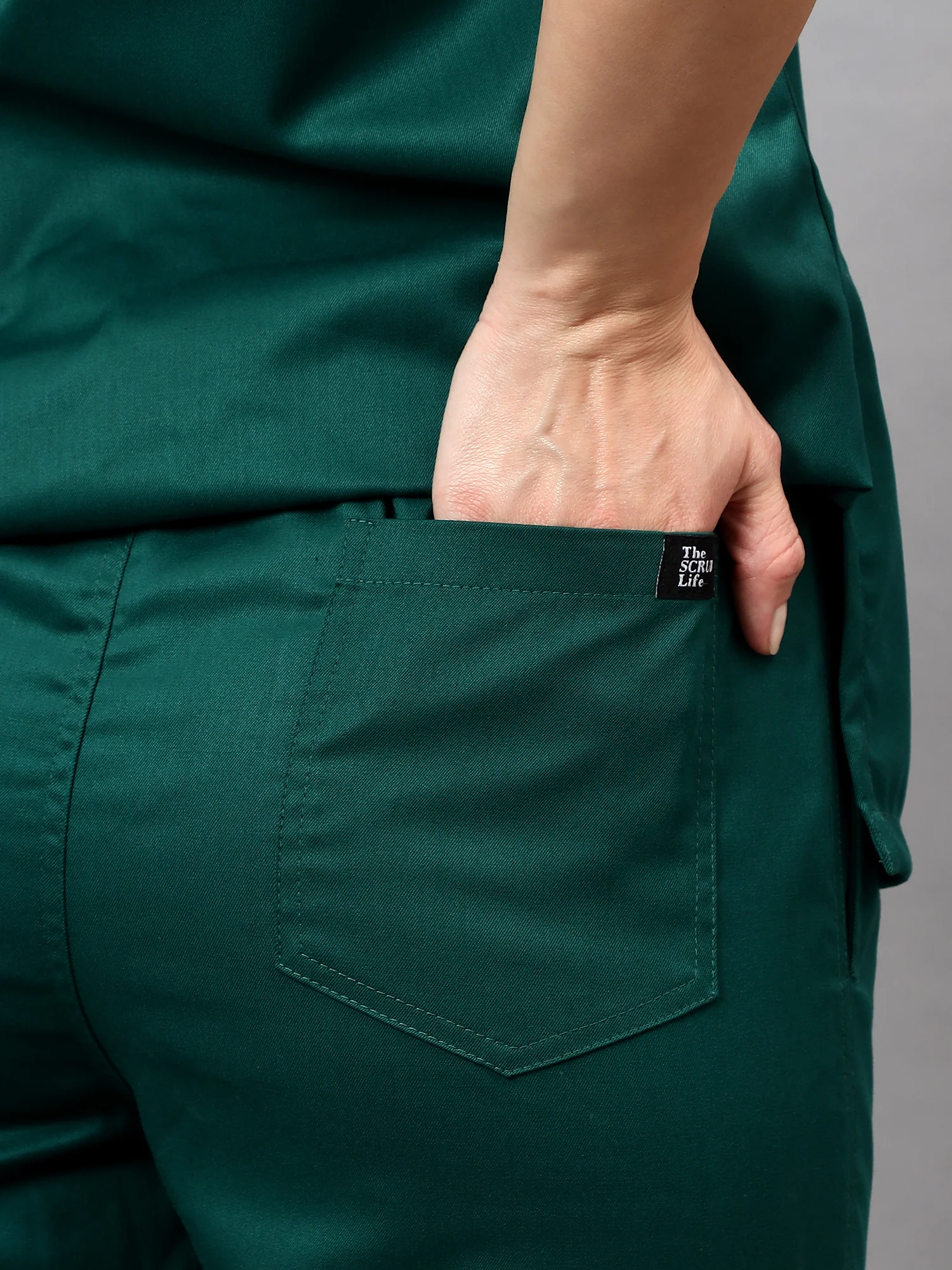 Stretchable (2Way) Women Hunter Green Mandarin Neck With Jogger Scrub Set - Image 5