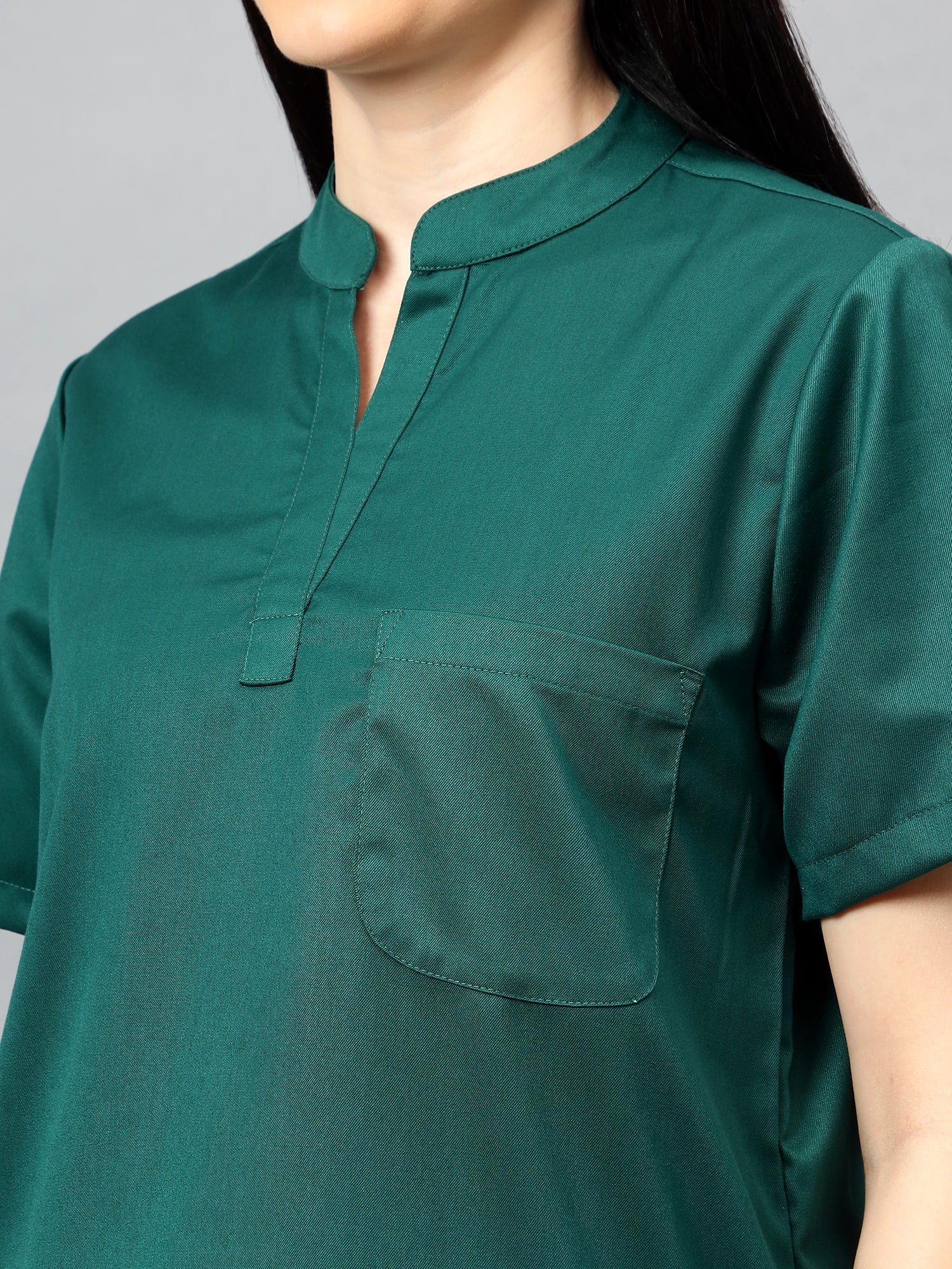 Stretchable (2Way) Women Hunter Green Mandarin Neck With Straight Pant Scrub Set - Image 8