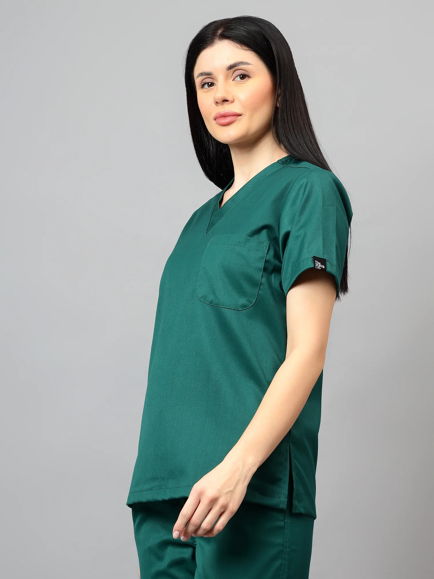 Stretchable (2Way) Women Hunter Green V-Neck With Jogger Scrub Set - Image 7
