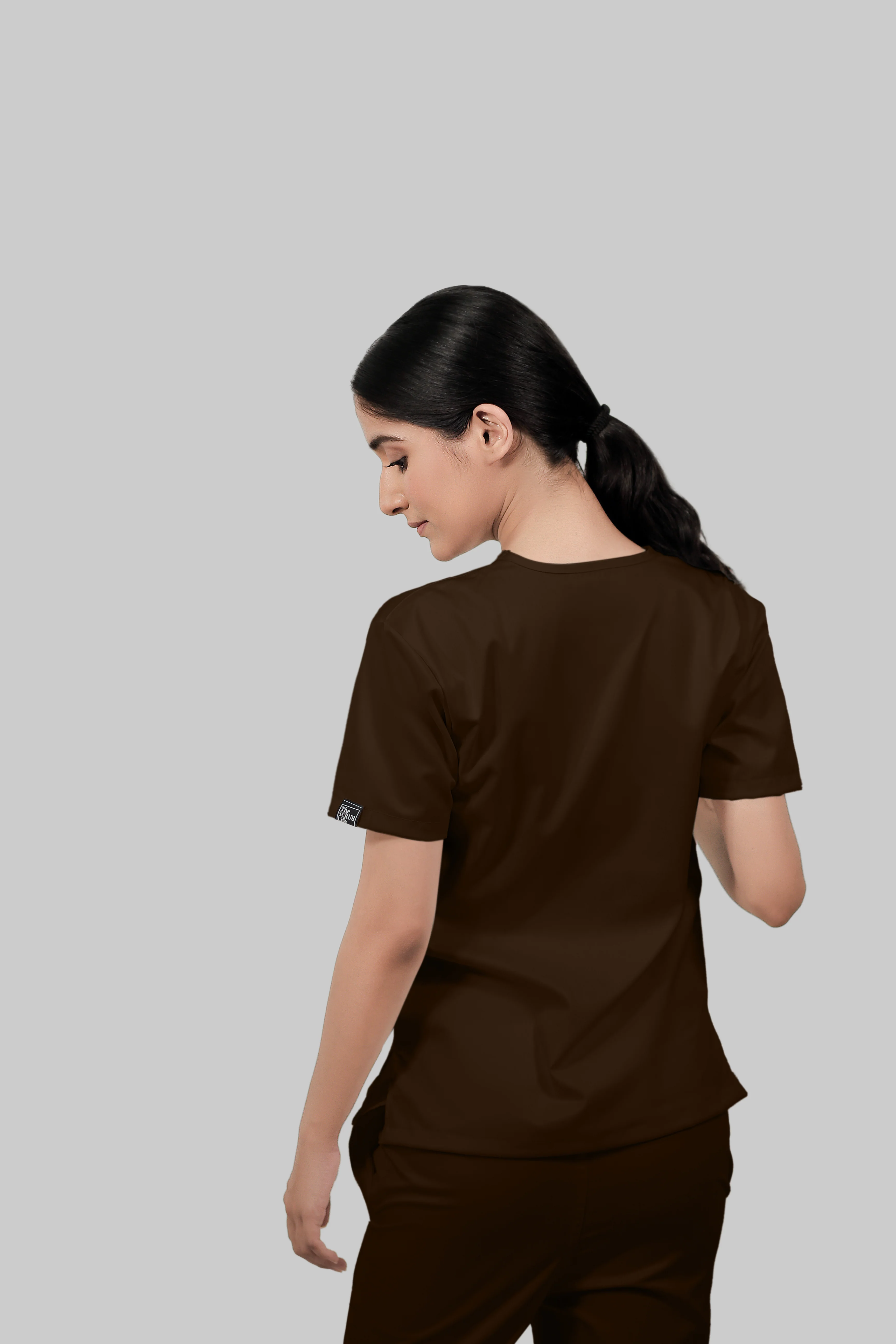 Stretchable (4Way) Women Brown V-Neck Scrub Top - Image 4