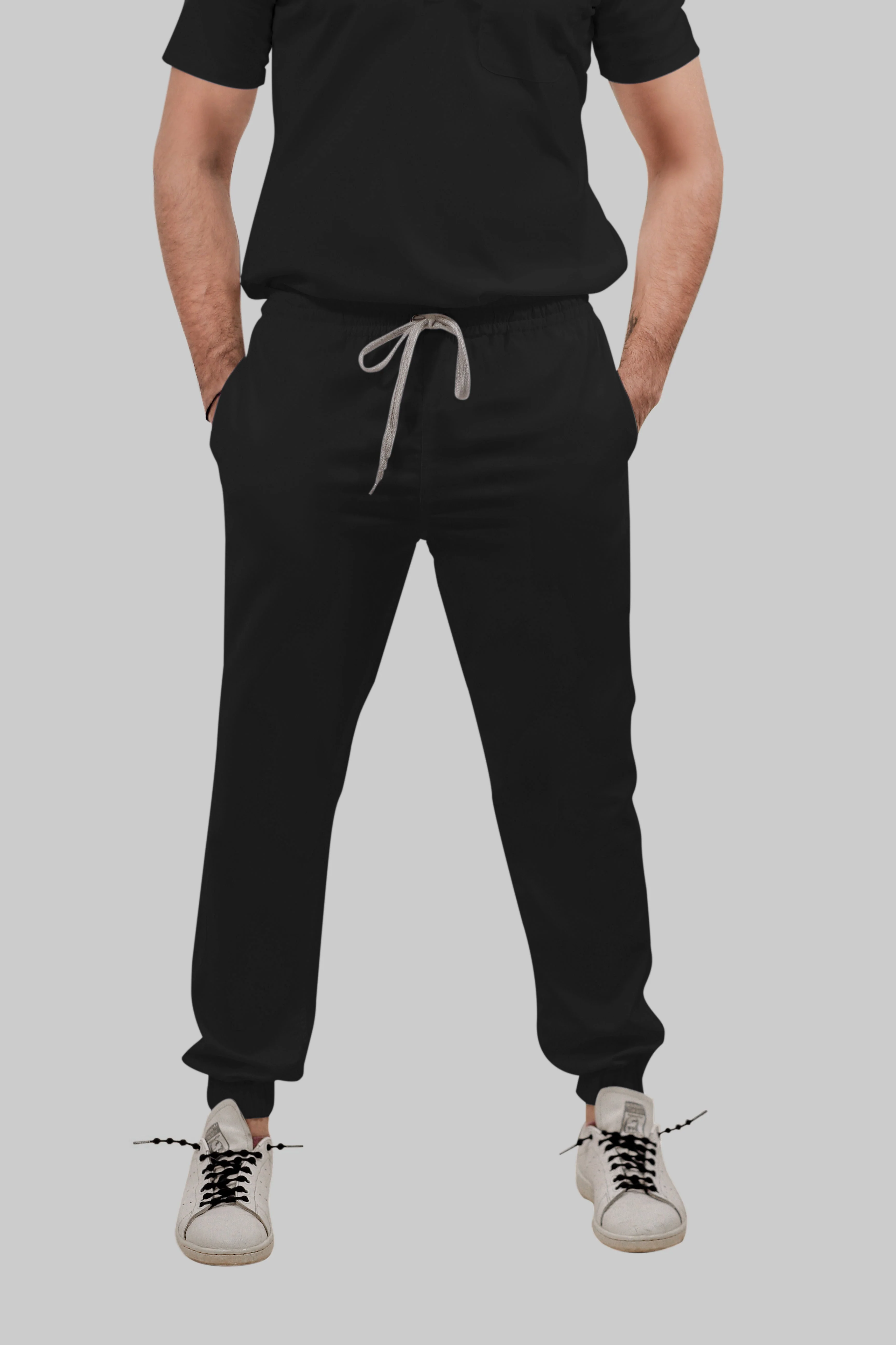 Stretchable (4Way) Women Black V-Neck With Jogger Scrub Set - Image 3