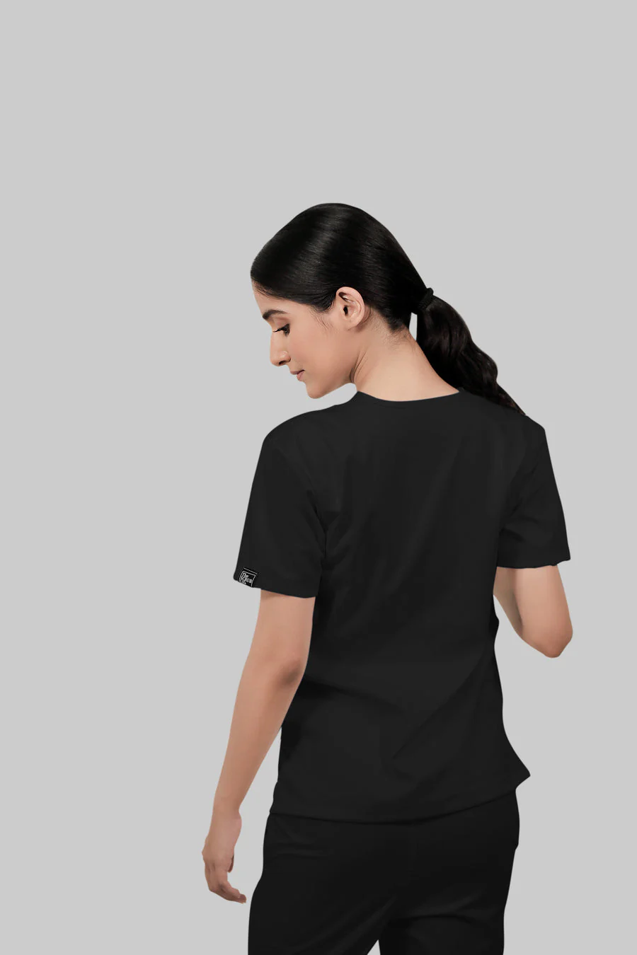 Stretchable (4Way) Women Black V-Neck With Jogger Scrub Set - Image 5