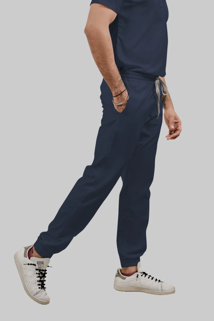 Stretchable (4way) Women Navy Blue Mandarin Neck With Jogger Scrub Set - Image 5