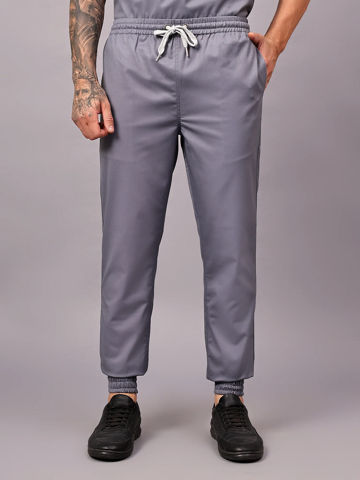 Stretchable (2Way) Men Graphite Mandarin Neck With Jogger Scrub Set - Image 3