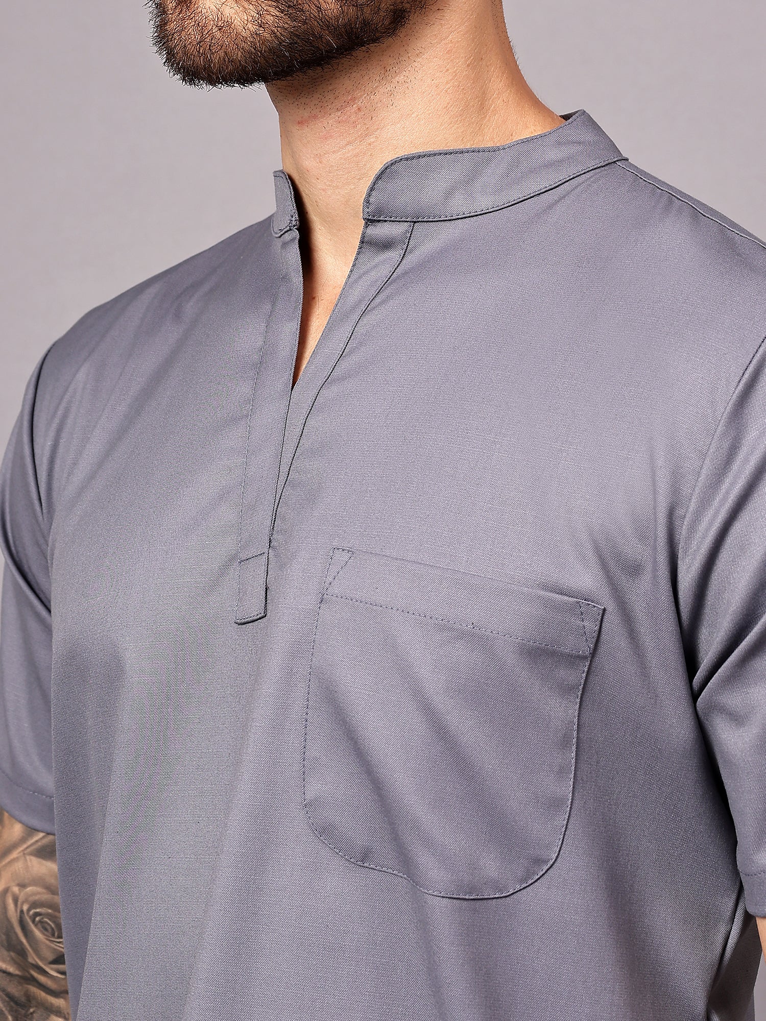 Stretchable (2Way) Men Graphite Mandarin Neck With Jogger Scrub Set - Image 4