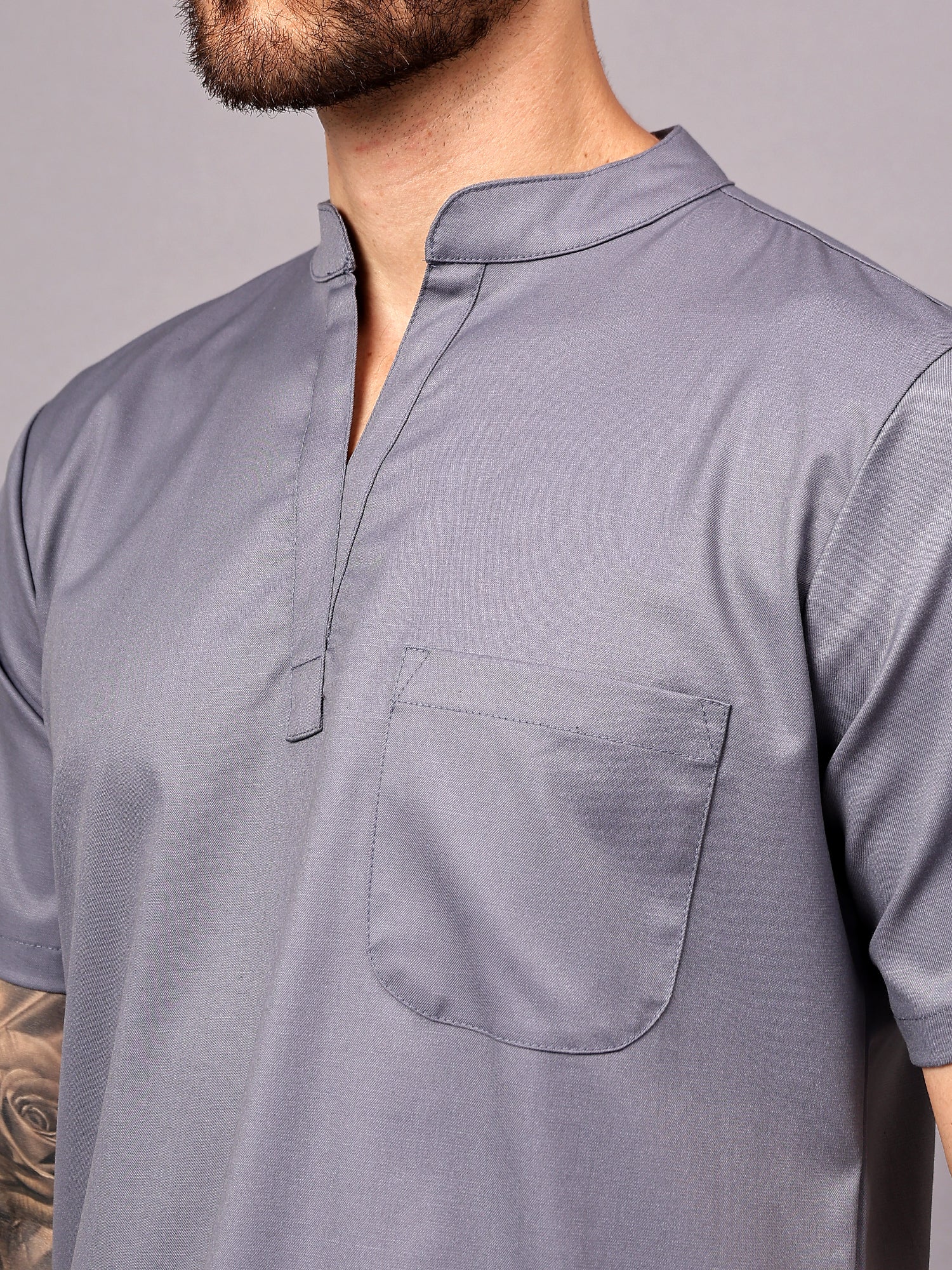Stretchable (2Way) Men Graphite Mandarin Neck With Straight Pant Scrub Set - Image 3