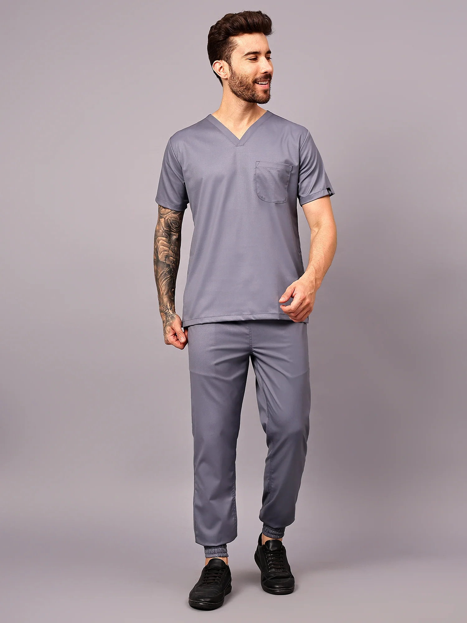 Stretchable (2Way) Men Graphite V-Neck With Jogger Scrub Set