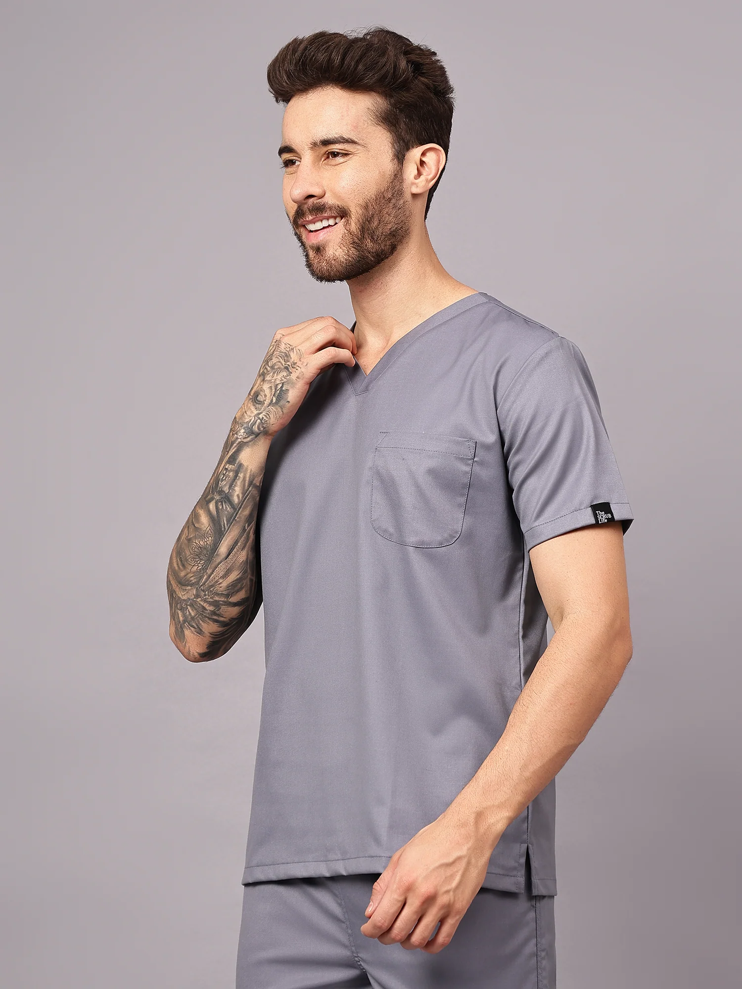 Stretchable (2Way) Men Graphite V-Neck With Jogger Scrub Set - Image 2