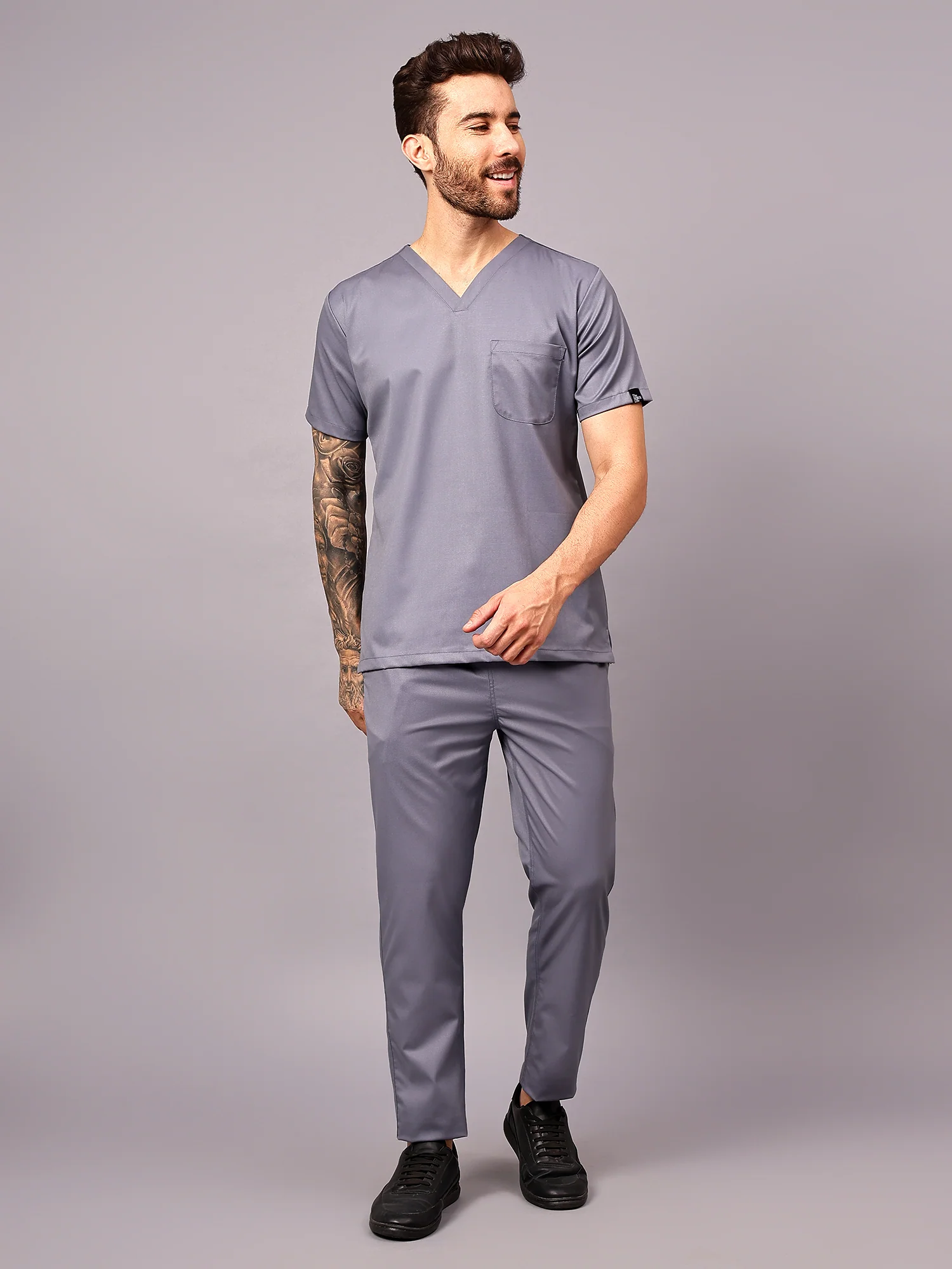 Stretchable (2Way) Men Graphite V-Neck With Straight Pant Scrub Set