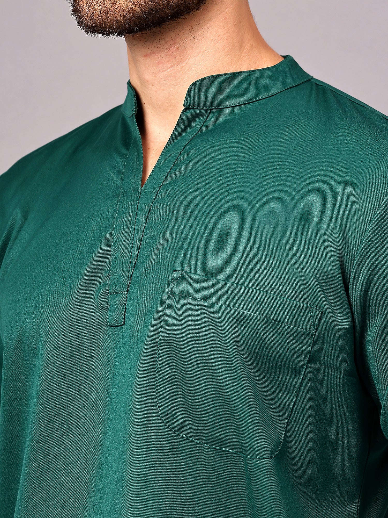 Stretchable (2Way) Men Hunter Green Mandarin Neck With Jogger Scrub Set - Image 6
