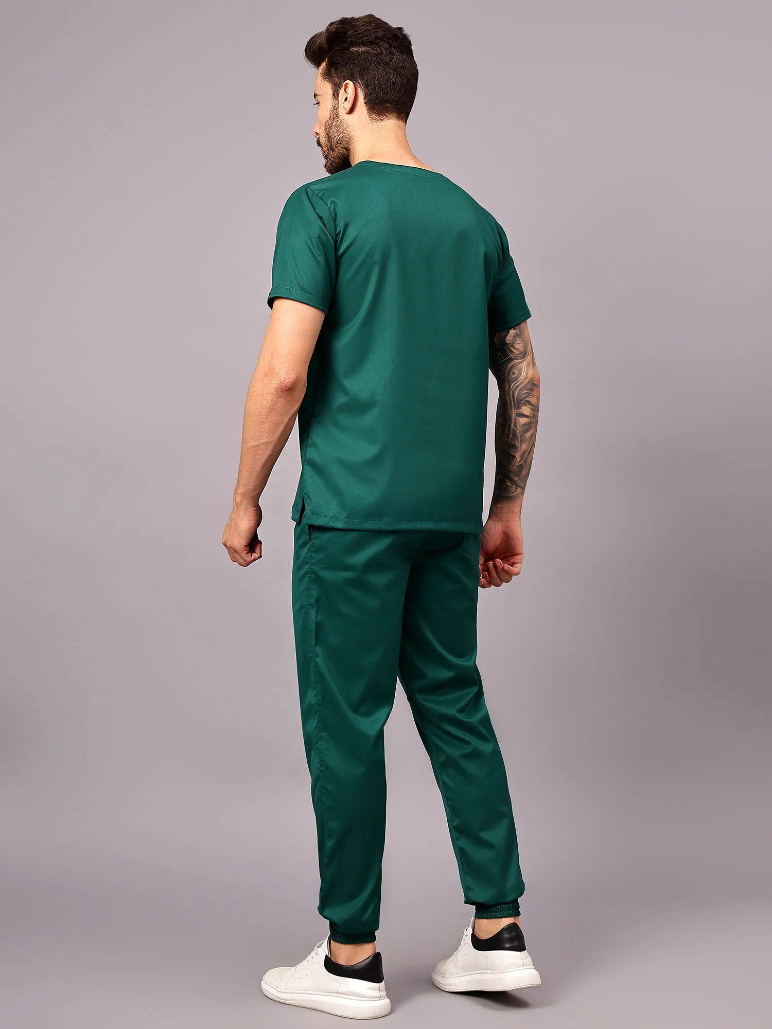 Stretchable (2Way) Men Hunter Green V-Neck With Jogger Scrub Set - Image 4