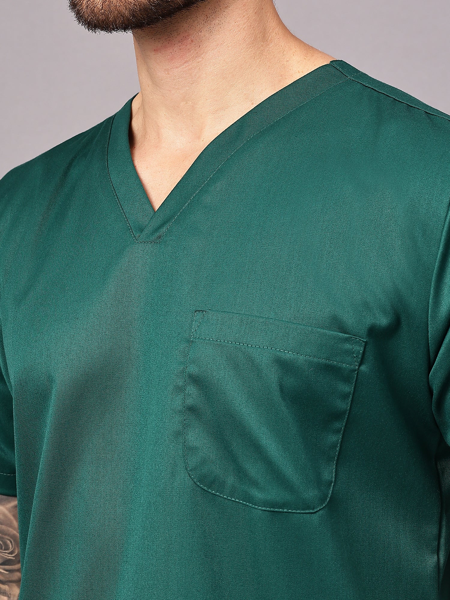 Stretchable (2Way) Men Hunter Green V-Neck With Jogger Scrub Set - Image 7