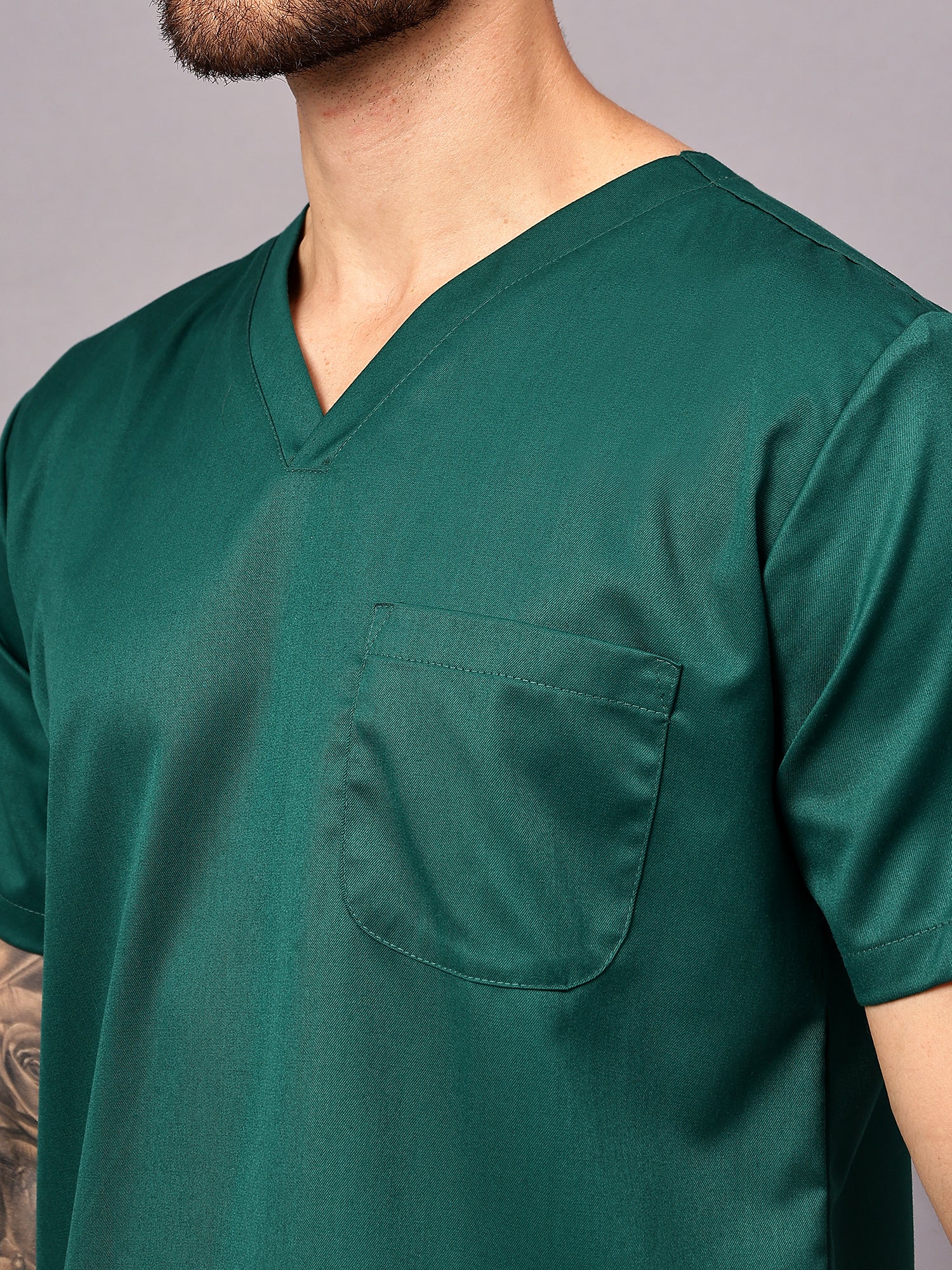 Stretchable (2Way) Men Hunter Green V Neck With Straight Pant Scrub Set - Image 5