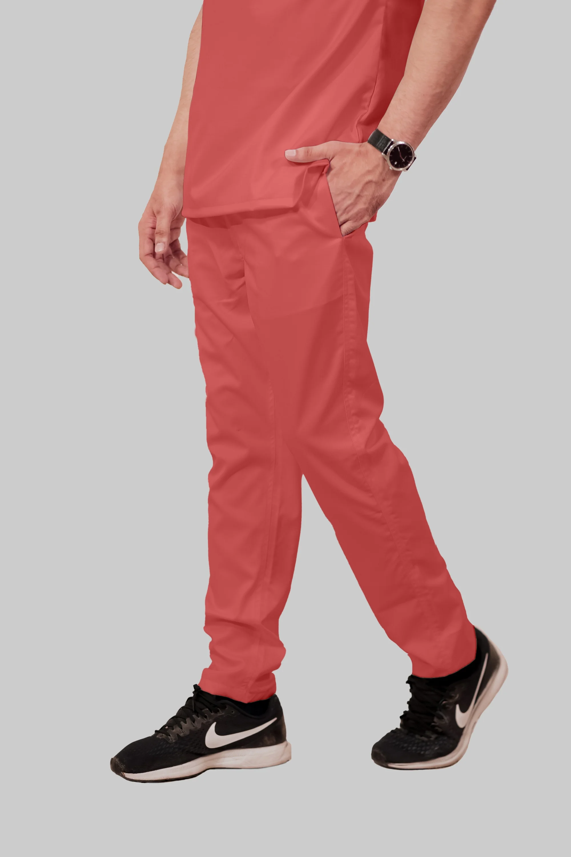 Stretchable (2Way) Men Peach Mandarin Neck With Straight Pant Scrub Set - Image 3