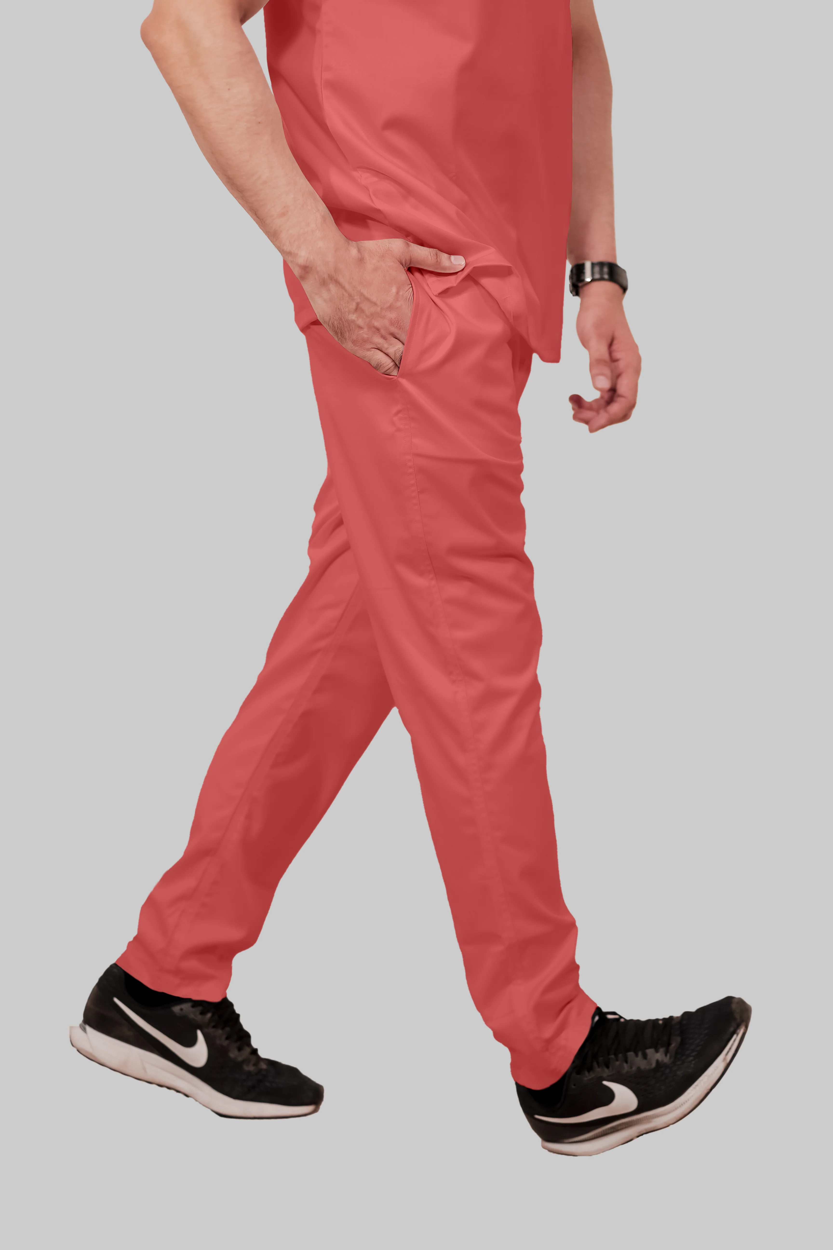 Stretchable (2Way) Men Peach V-Neck With Straight Pant Scrub Set - Image 4