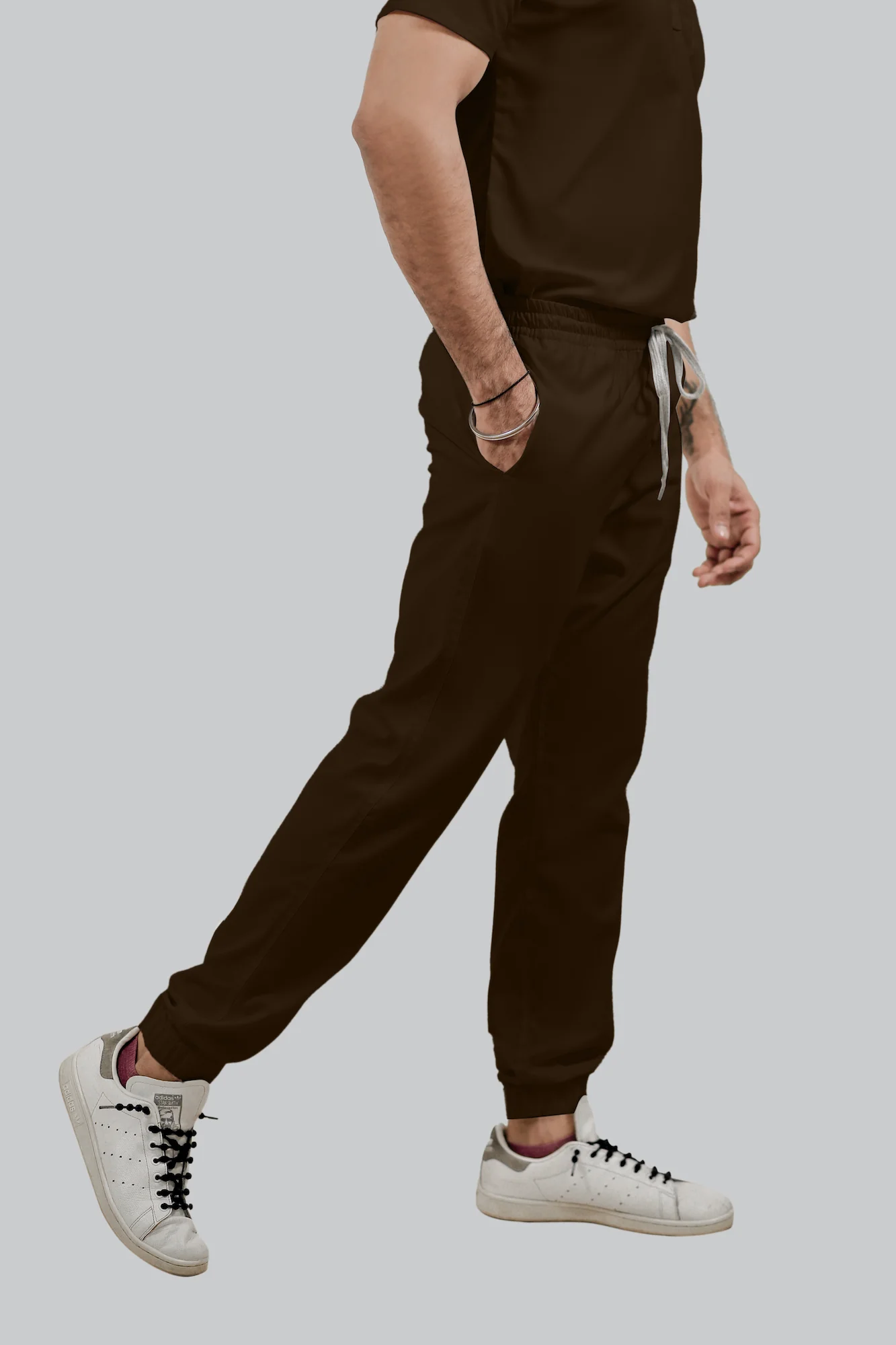 Stretchable (4Way) Men Brown Mandarin Neck with Jogger Scrub Set - Image 4