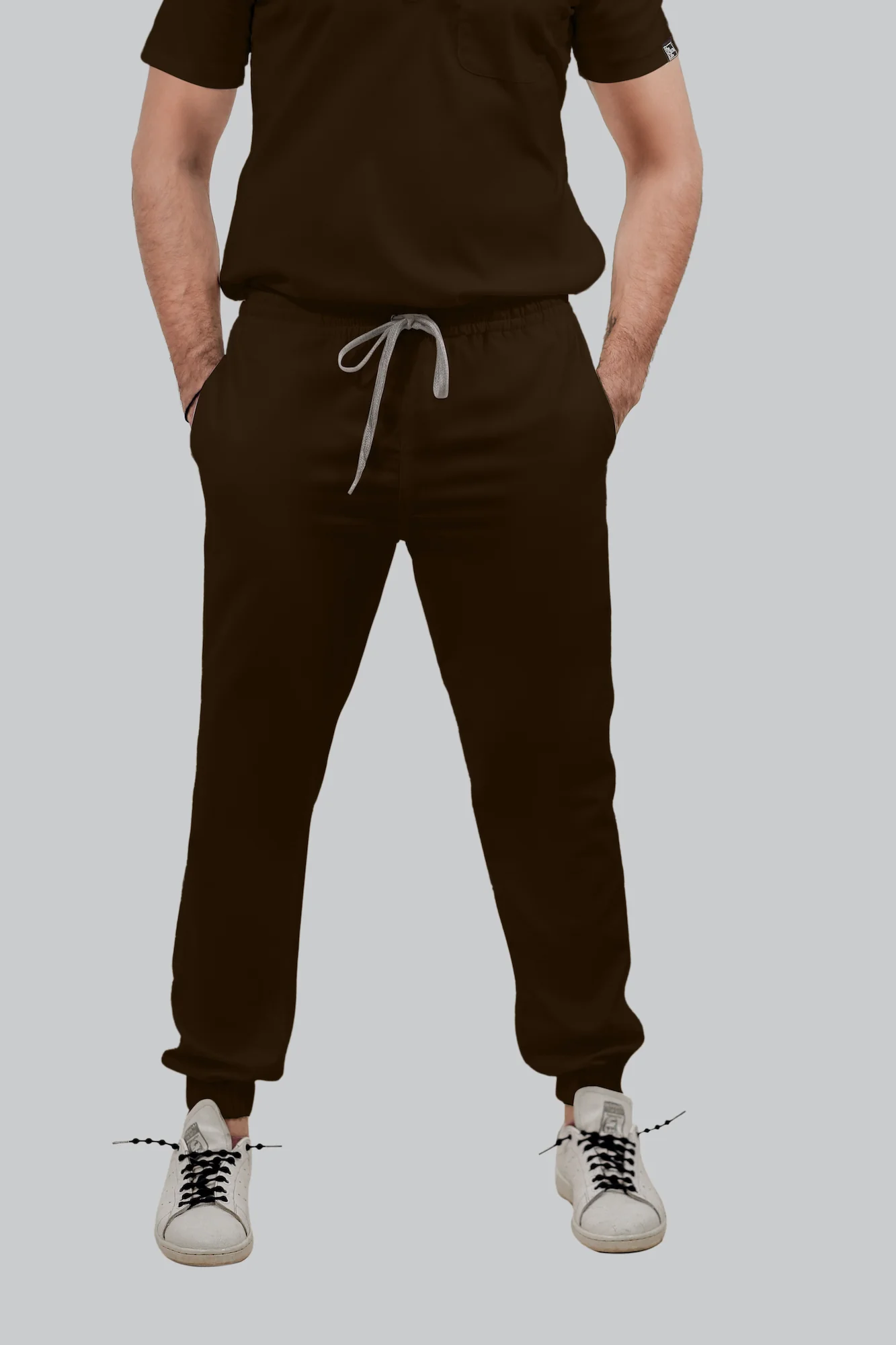 Stretchable (4Way) Men Brown Mandarin Neck with Jogger Scrub Set - Image 5
