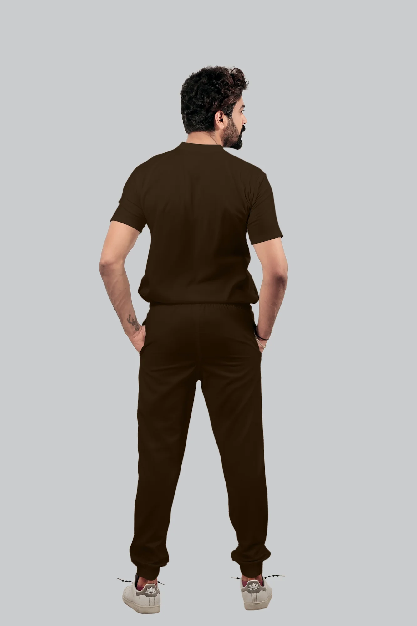 Stretchable (4Way) Men Brown V-Neck With Jogger Scrub Set - Image 6