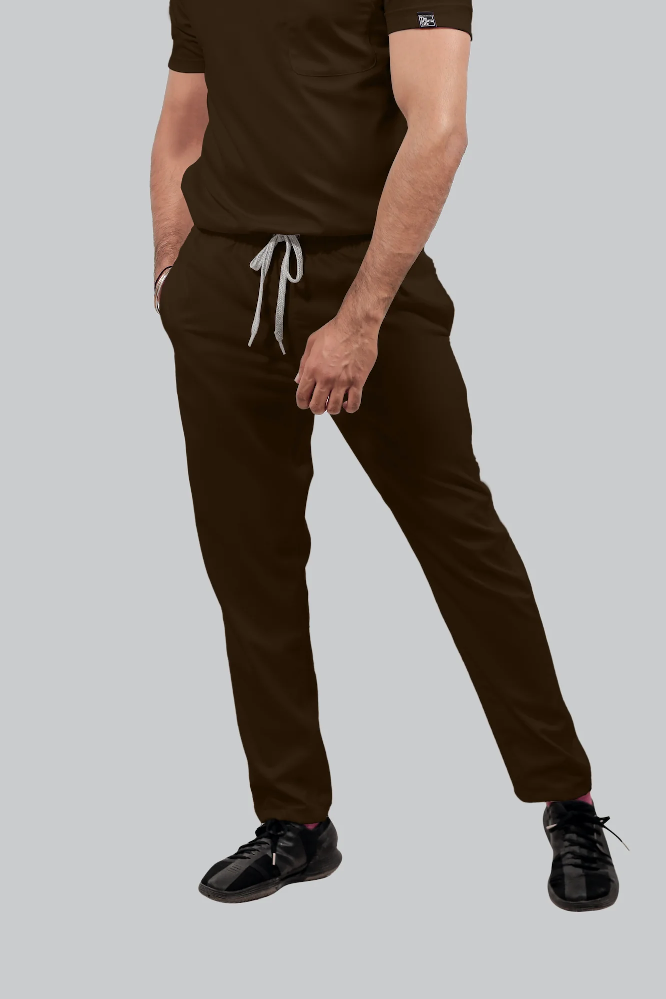 Stretchable (4Way) Men Brown V-Neck With Straight Pant Scrub Set - Image 5