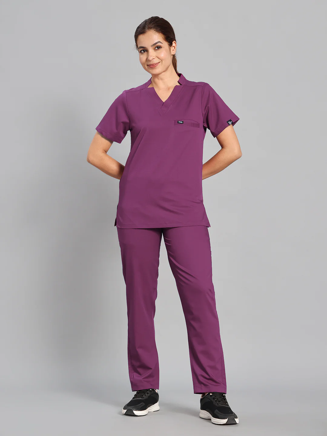 Move Lite Women Plum (Star V Neck) Scrub Set - Image 2