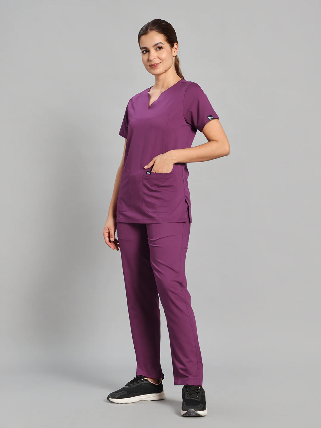 Move Lite Women Plum (Nova V Neck) Scrub Set - Image 4