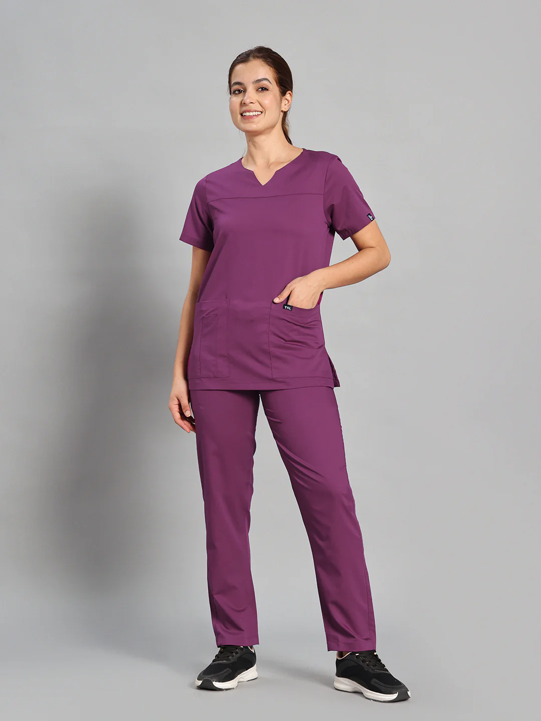 Move Lite Women Plum (Core V Neck) Scrub Set - Image 2