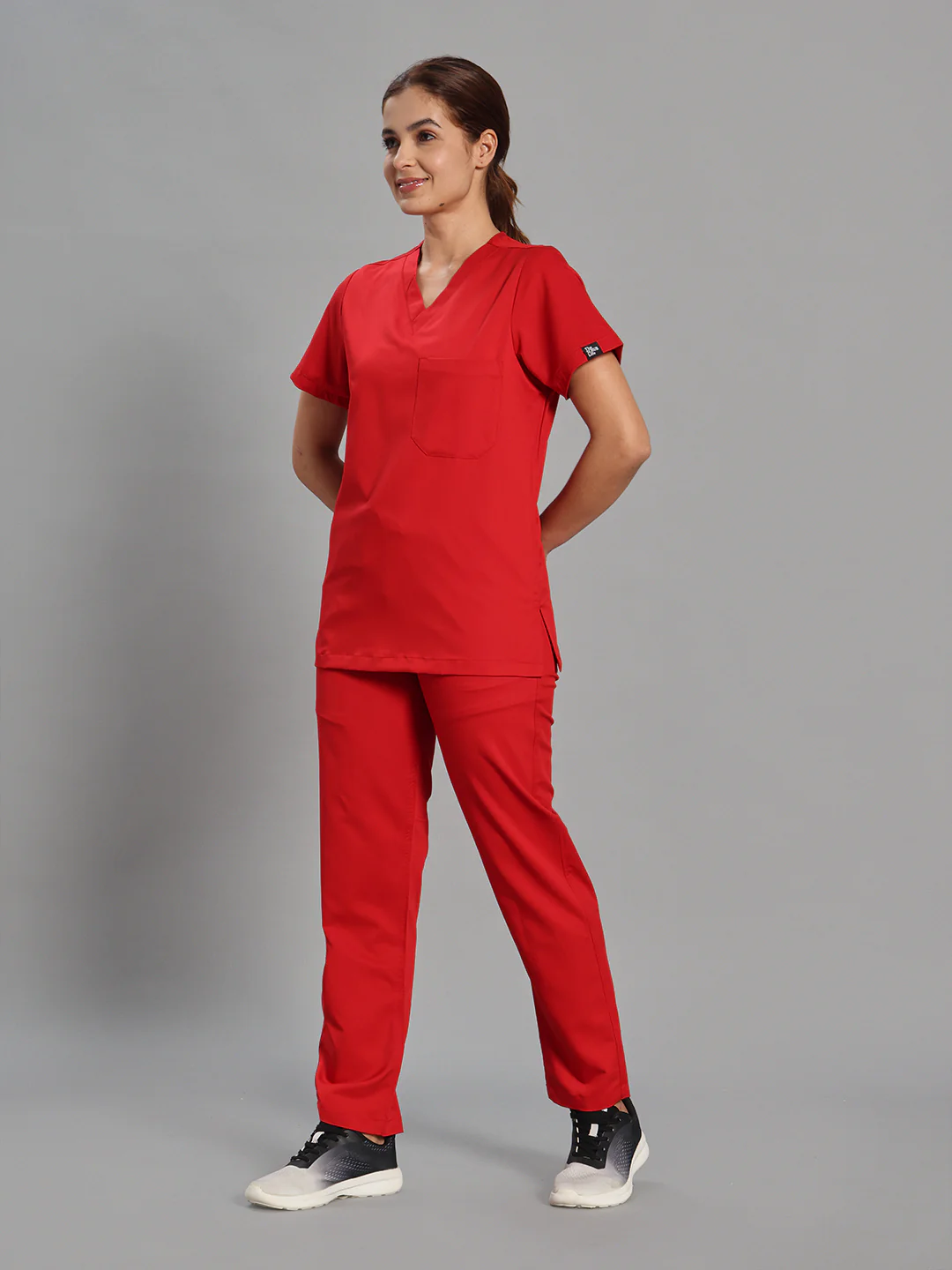 Move Lite Women Ember Red V Scrub Set - Image 3