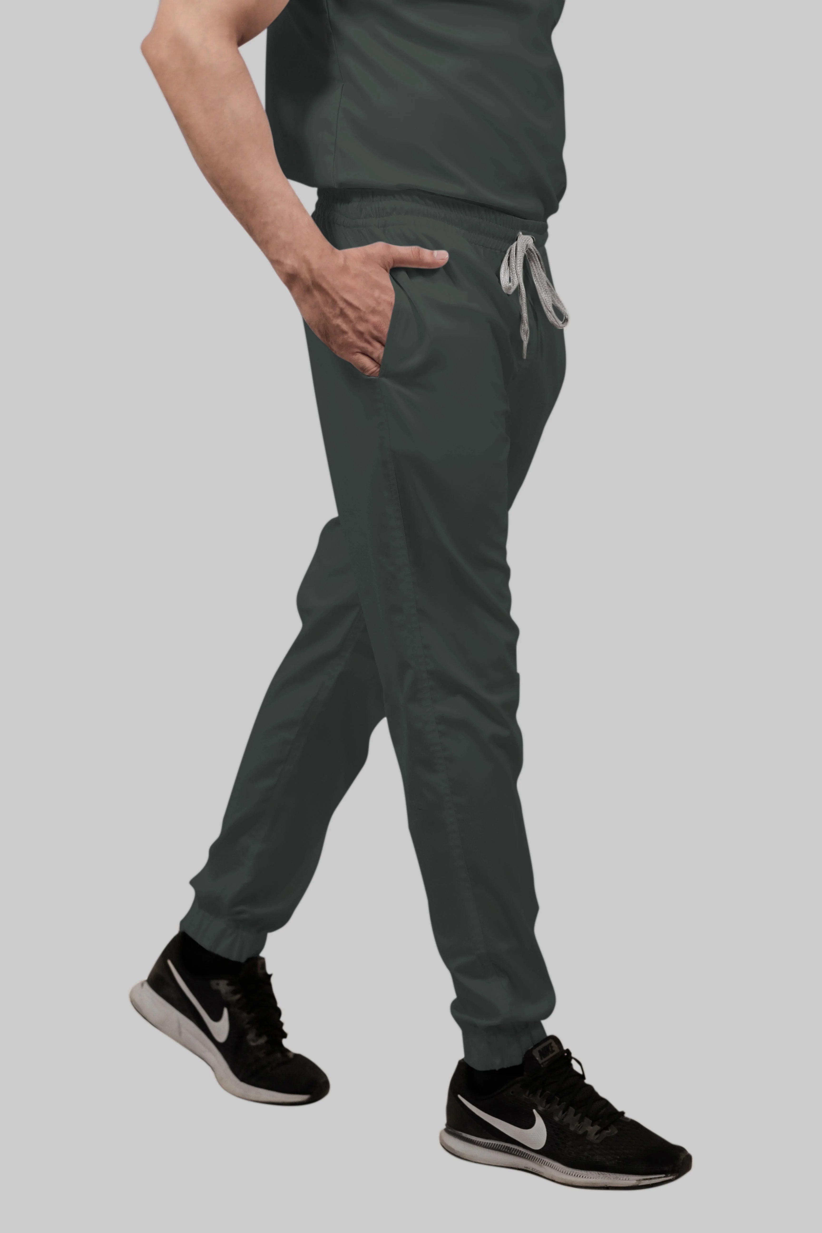 Stretchable (2Way) Women Bottle Green Mandarin With Jogger Scrub Set - Image 4