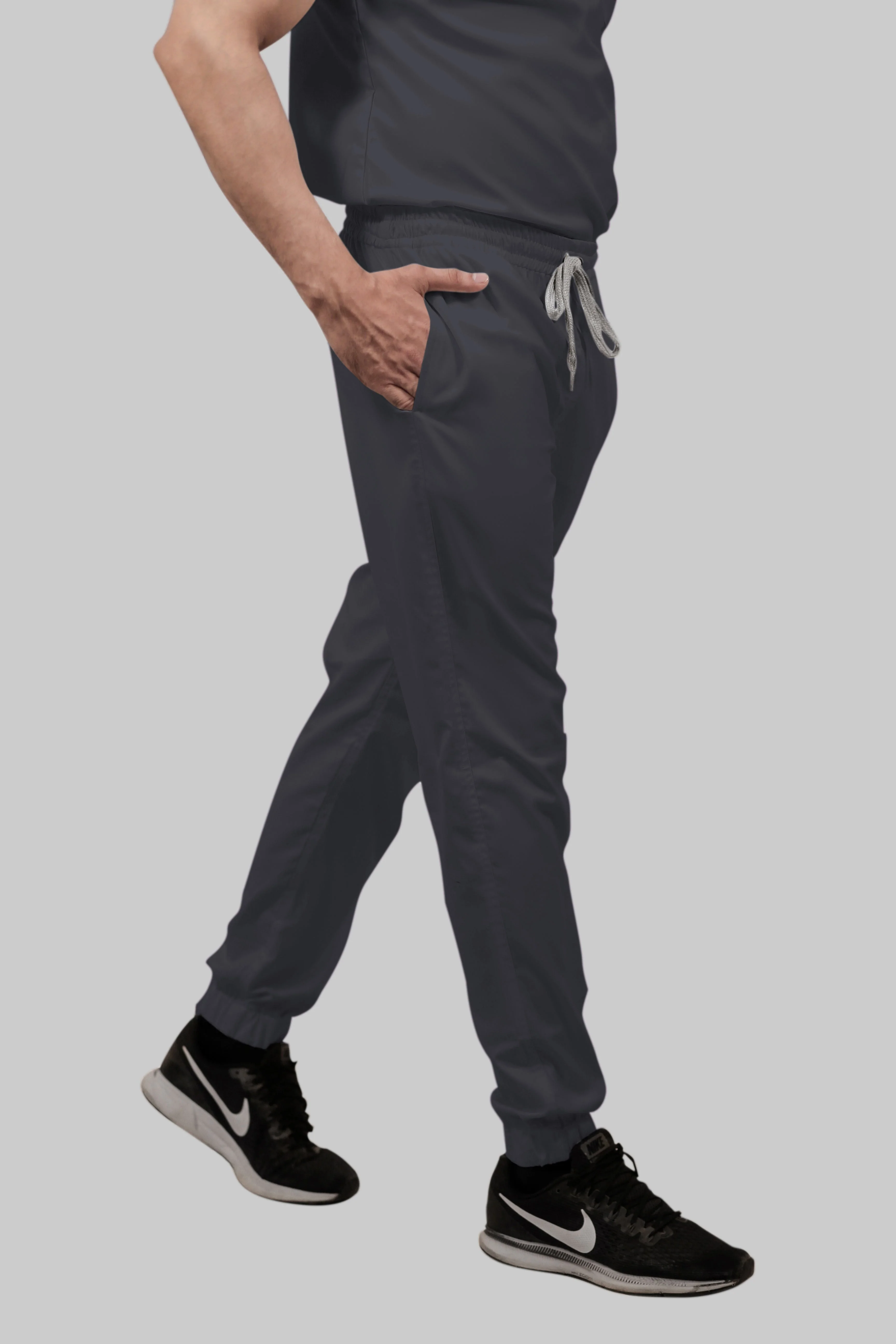Stretchable (2Way) Women Dark Gray V-Neck With Jogger Scrub Set - Image 4