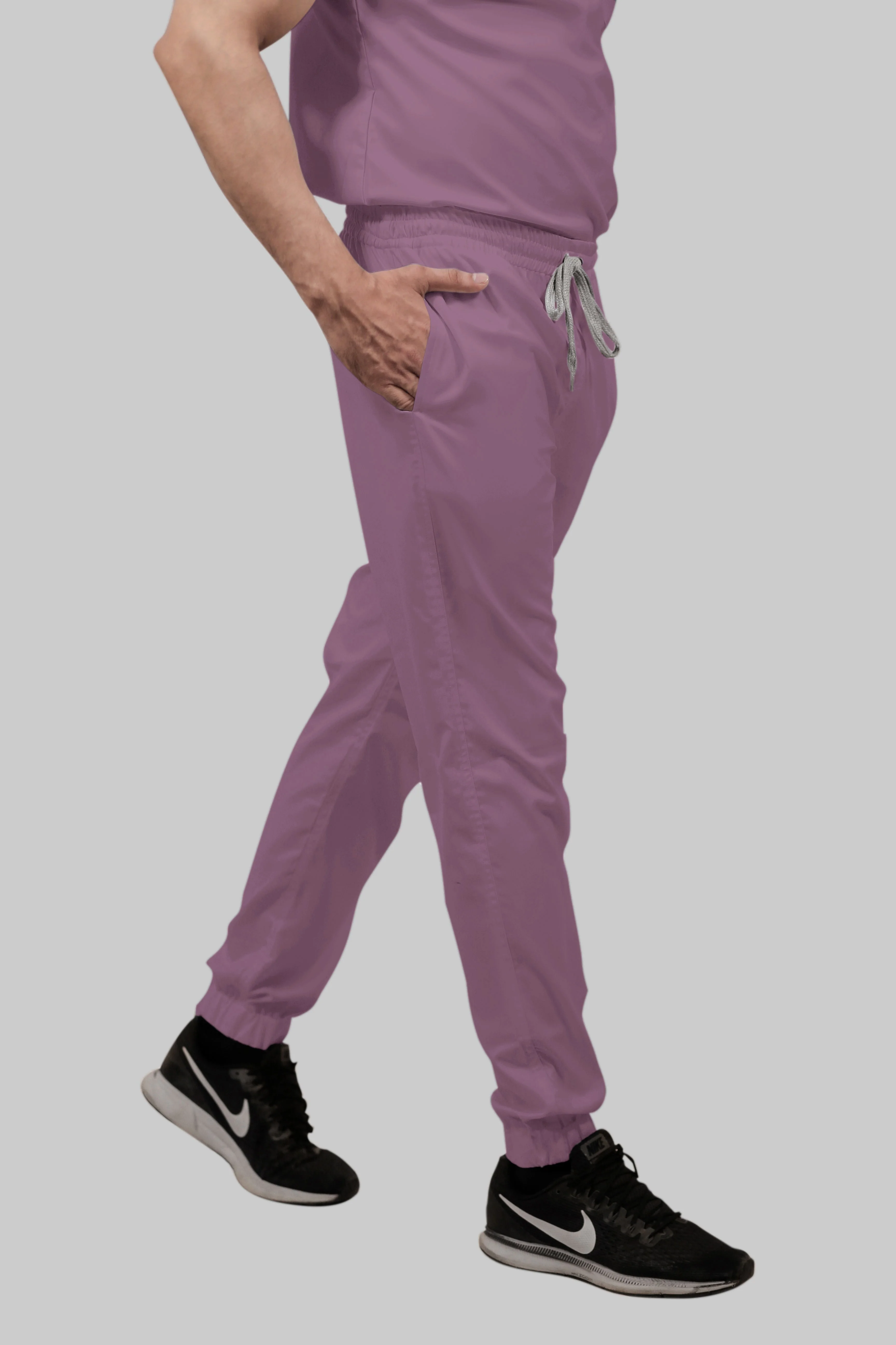 Stretchable (2Way) Women Lilac Mandarin Neck With Jogger Scrub Set - Image 3