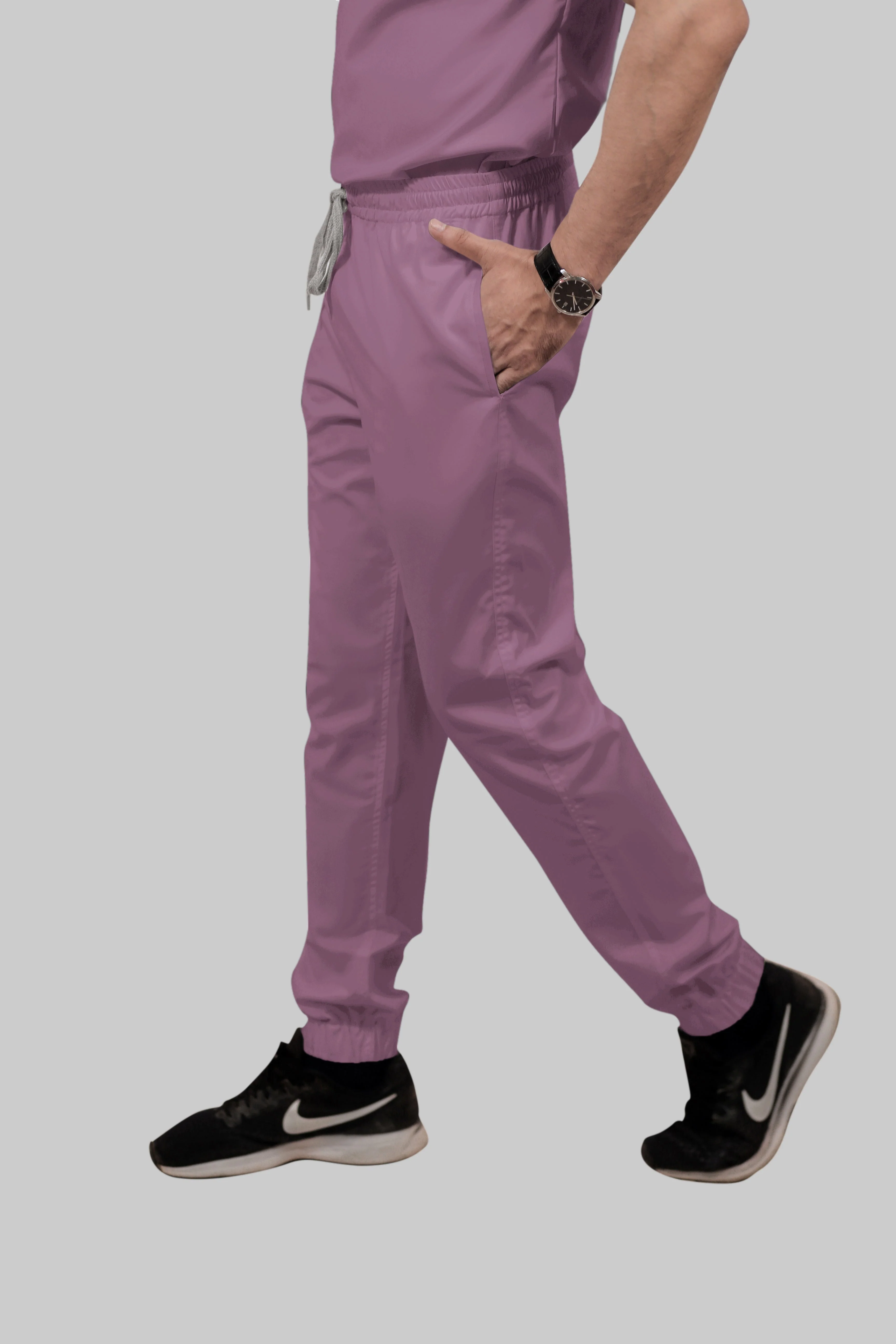 Stretchable (2Way) Women Lilac Mandarin Neck With Jogger Scrub Set - Image 4
