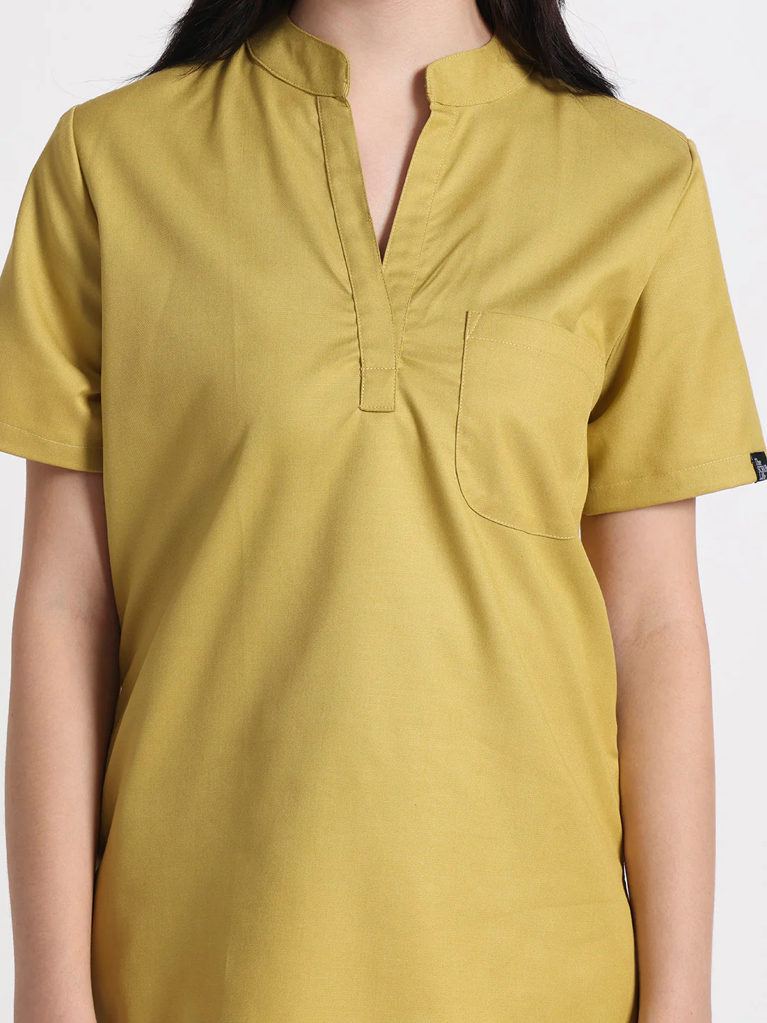 Stretchable (2Way) Women Mustard Mandarin Neck With Straight Pant Scrub Set - Image 7
