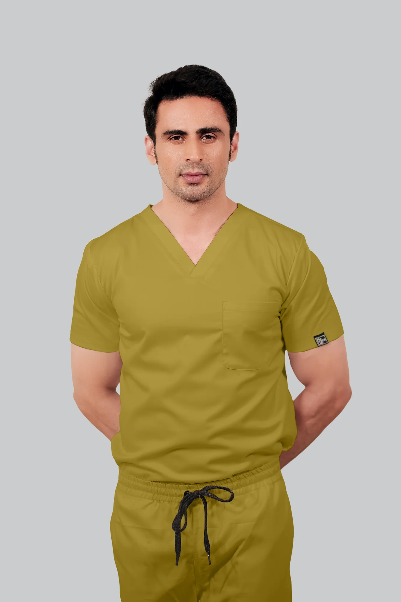 Stretchable (2Way) Men Mustard V-Neck Scrub Top
