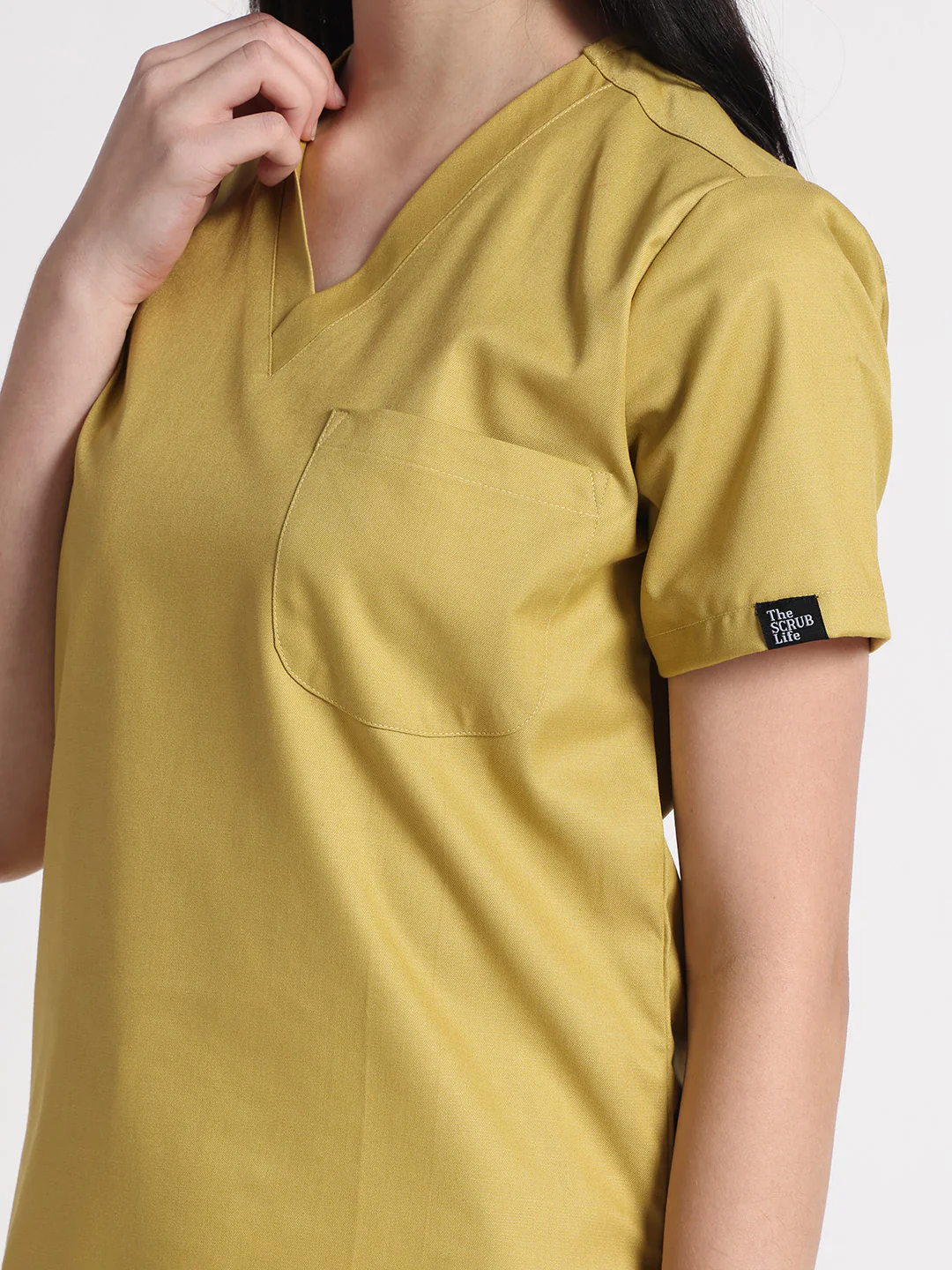 Stretchable (2Way) Women Mustard V-Neck With Jogger Scrub Set - Image 5