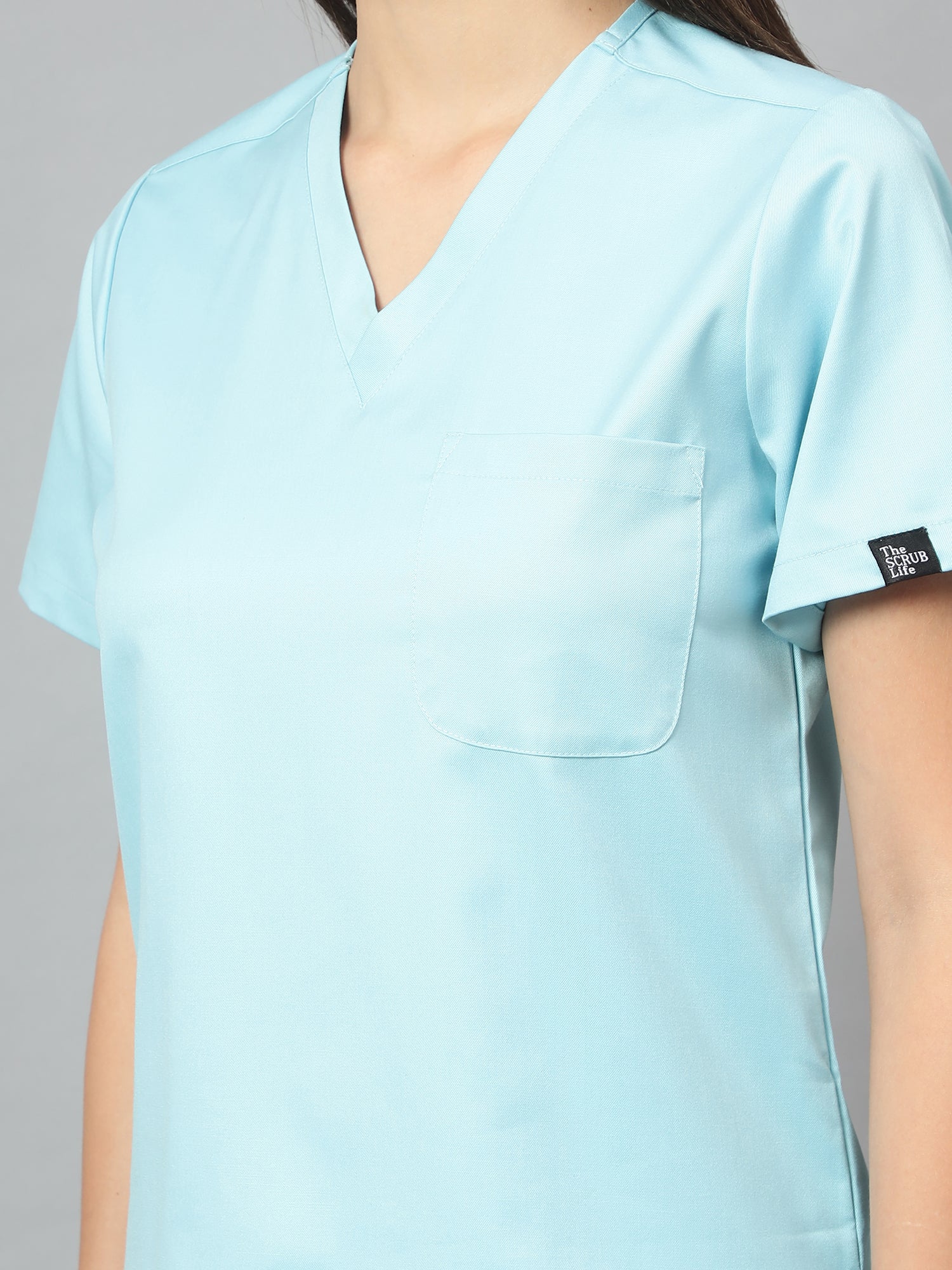 Stretchable (2Way) Women Aqua Blue V-Neck With Jogger Scrub Set - Image 2