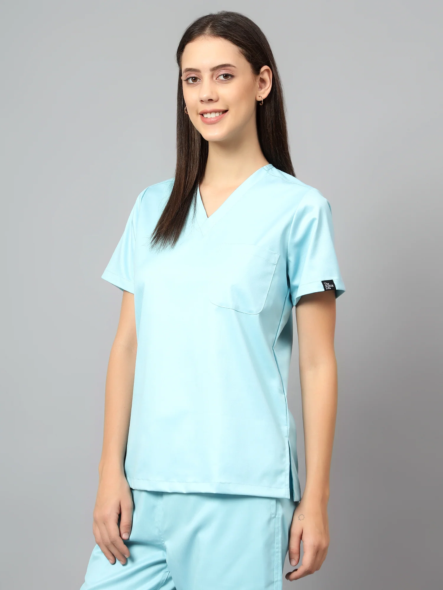 Stretchable (2Way) Women Aqua Blue V-Neck With Jogger Scrub Set - Image 7