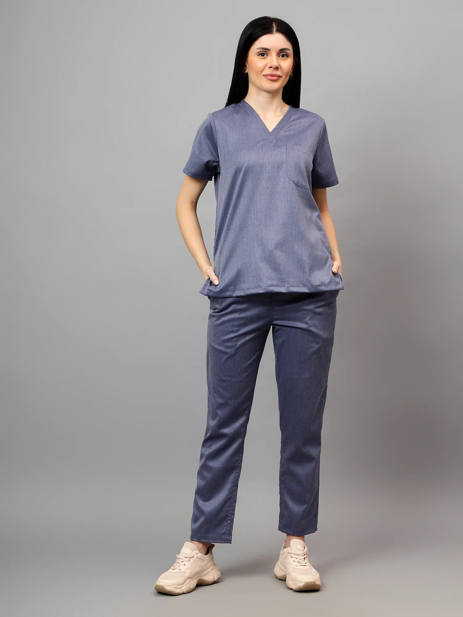 Stretchable (2Way) Women Denim Blue Texture Straight Scrub Pant - Image 2