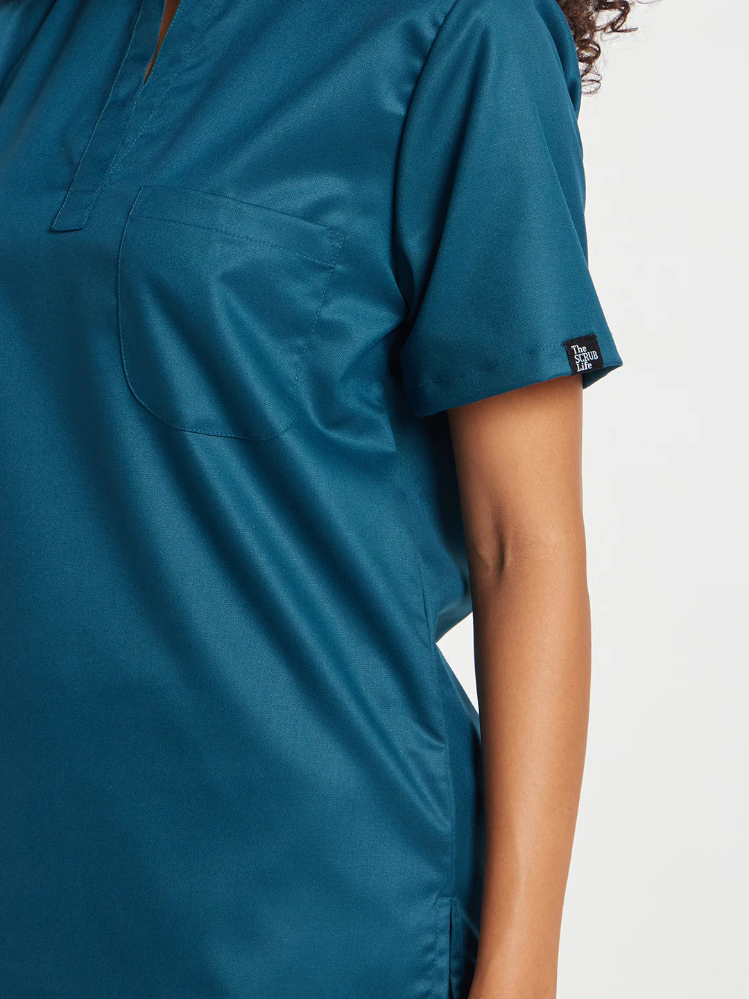 Stretchable (2Way) Women Forest Green Mandarin Neck Scrub Top - Image 2