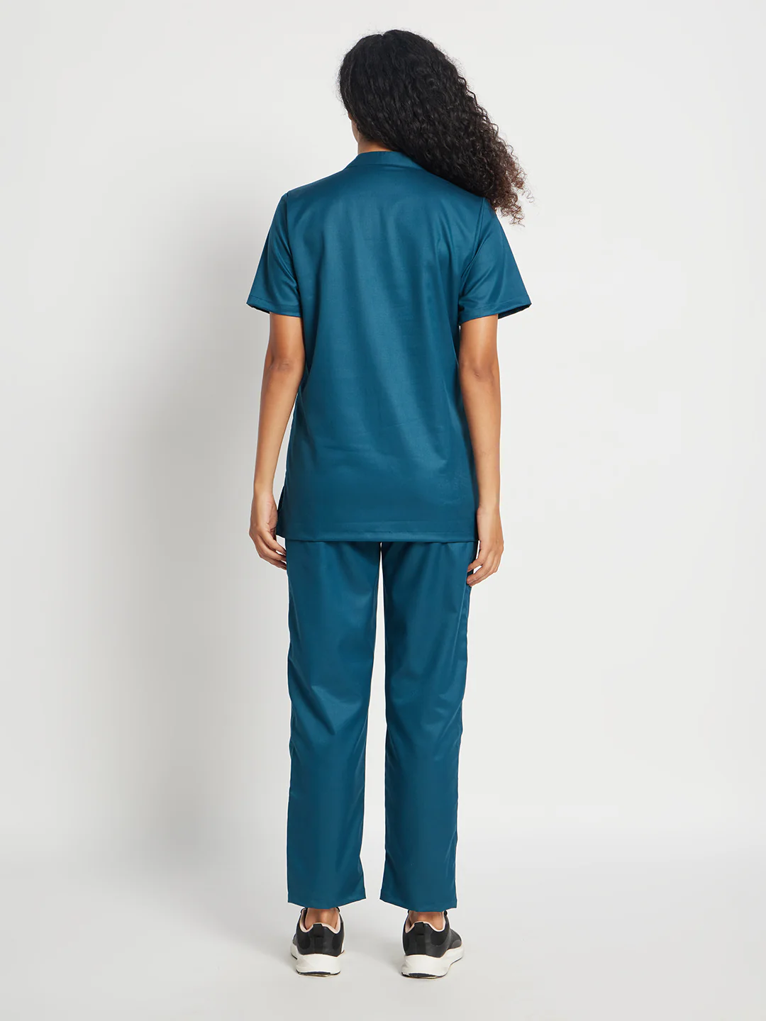 Stretchable (2Way) Women Forest Green Mandarin With Straight Pant Scrub Set - Image 3