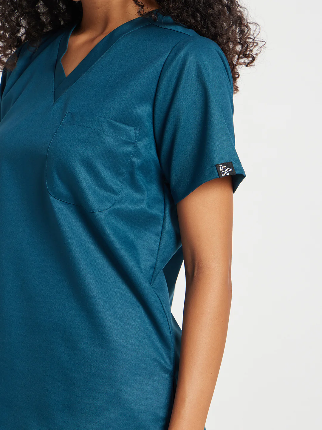 Stretchable (2Way) Women Forest Green V-Neck Scrub Top - Image 2